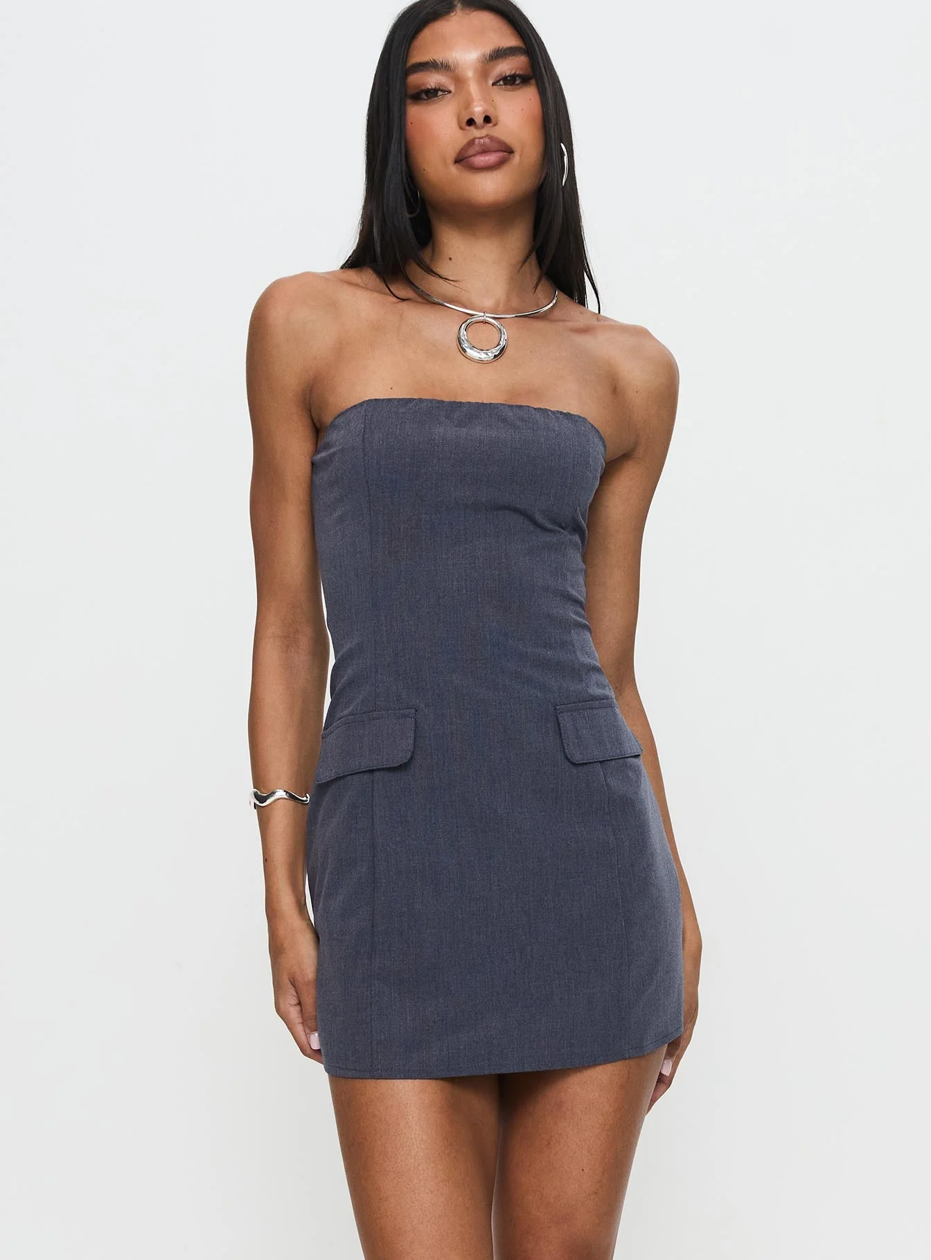 Langdon Strapless Mini Dress Charcoal - Image 2