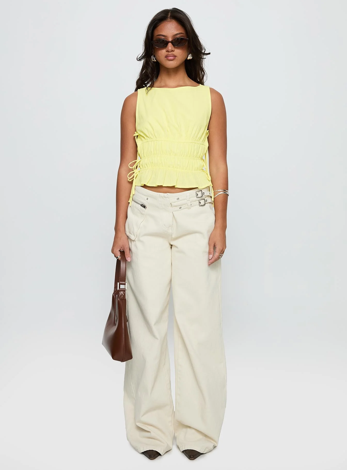 Lavande Ruched Tie Side Top Yellow - Image 6