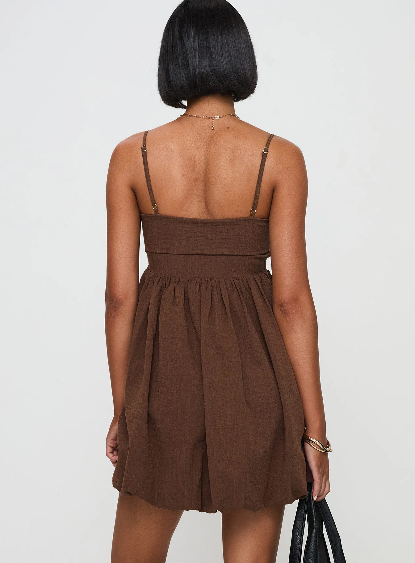 Layken Bubble Hem Mini Dress Chocolate Petite - Image 5