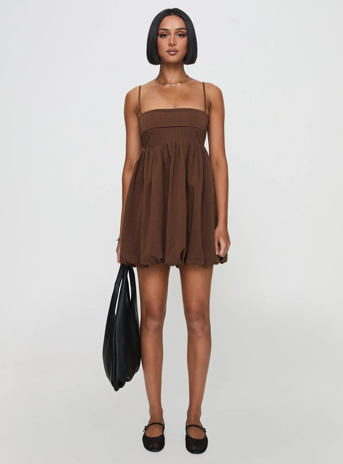 Layken Bubble Hem Mini Dress Chocolate Tall - Image 7