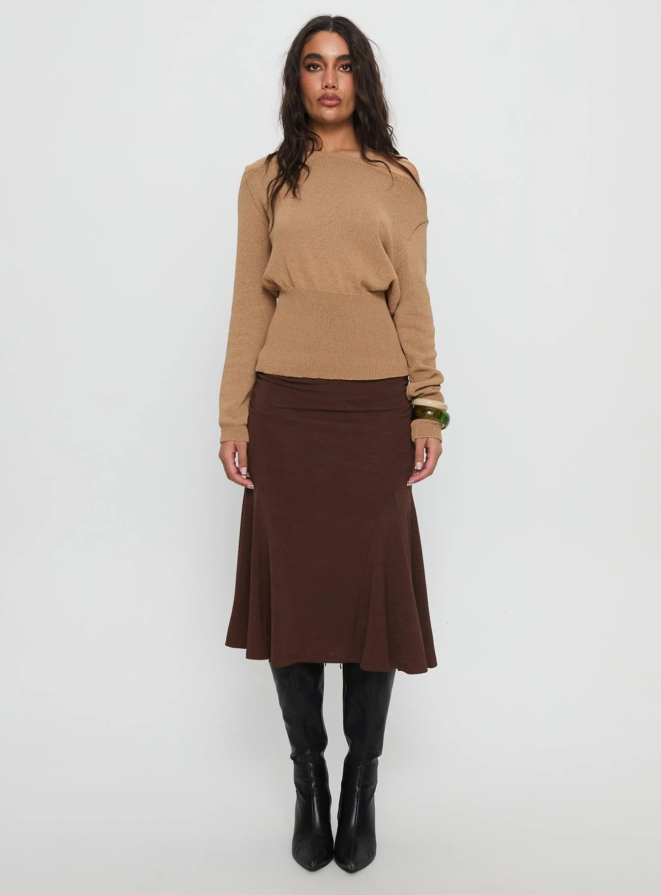 Lewish Low Rise Midi Skirt Chocolate - Image 7