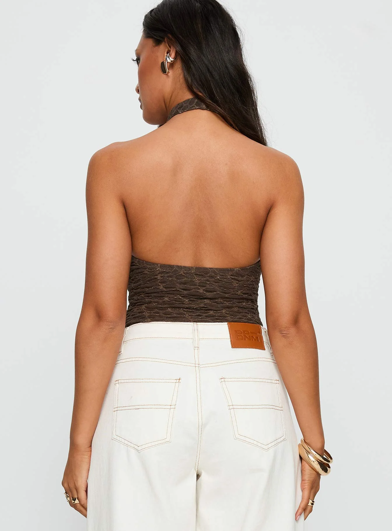 Libbey Hardware Detail Textured Bodysuit Brown - Image 4