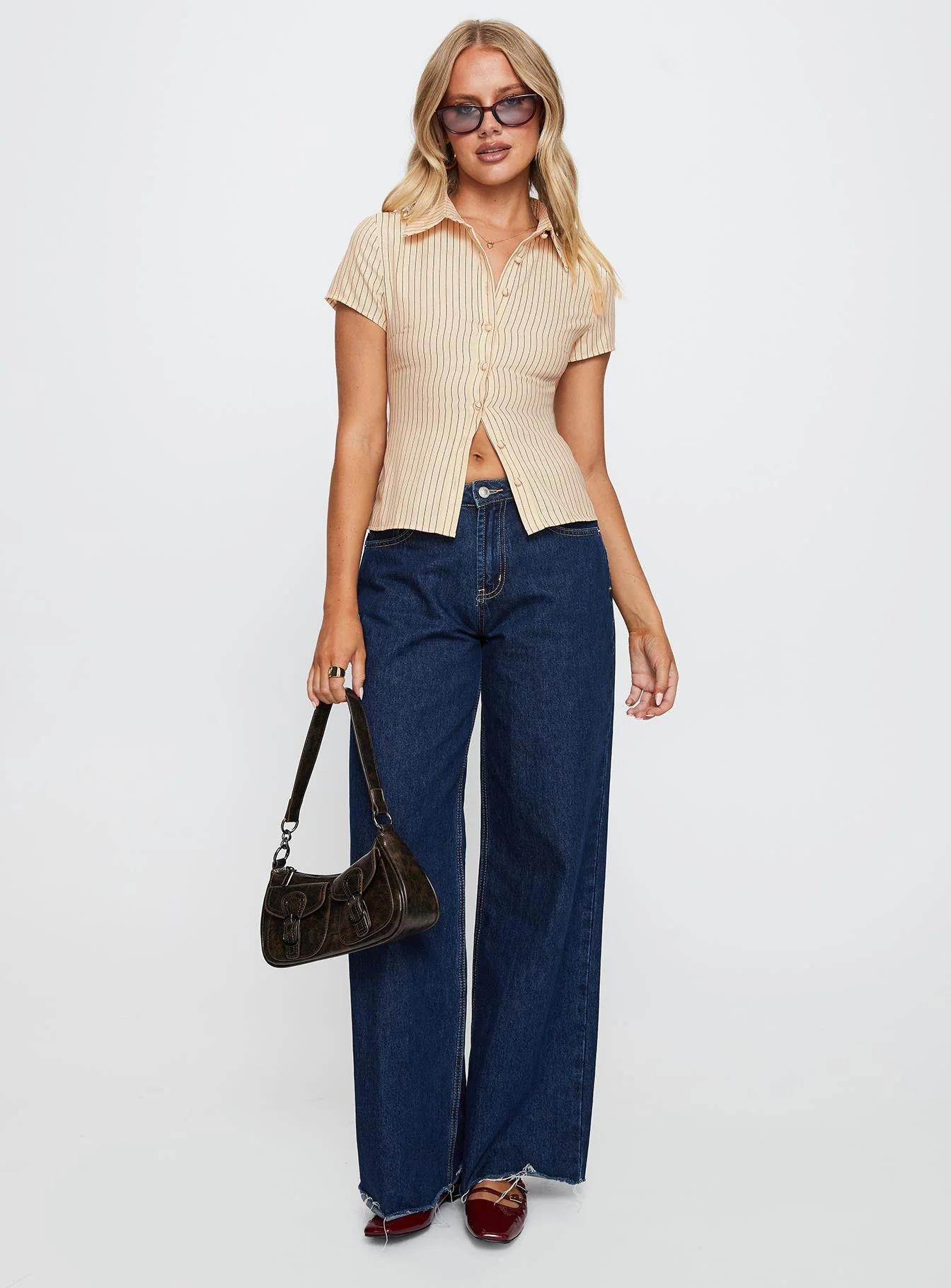Lift Off Button Up Top Cream / Navy Stripe - Image 3