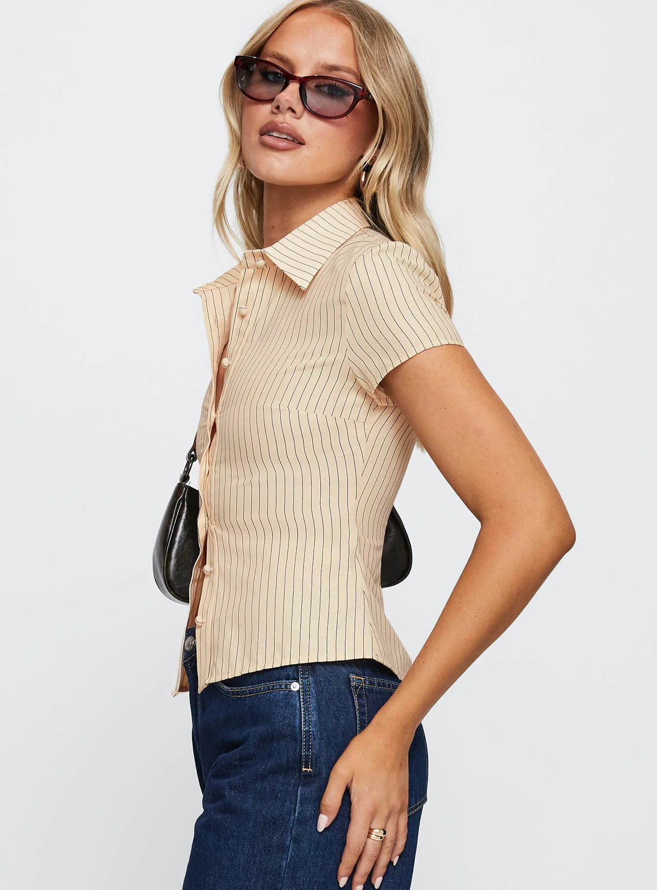 Lift Off Button Up Top Cream / Navy Stripe - Image 4