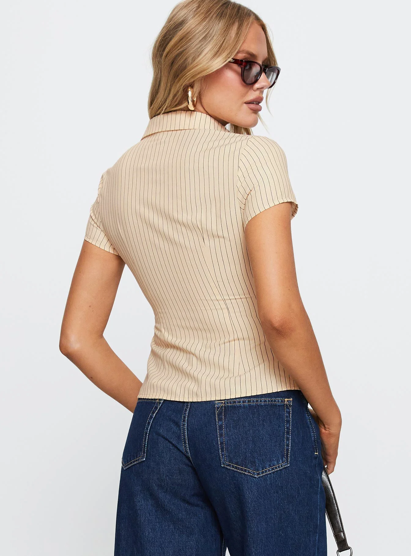 Lift Off Button Up Top Cream / Navy Stripe - Image 5