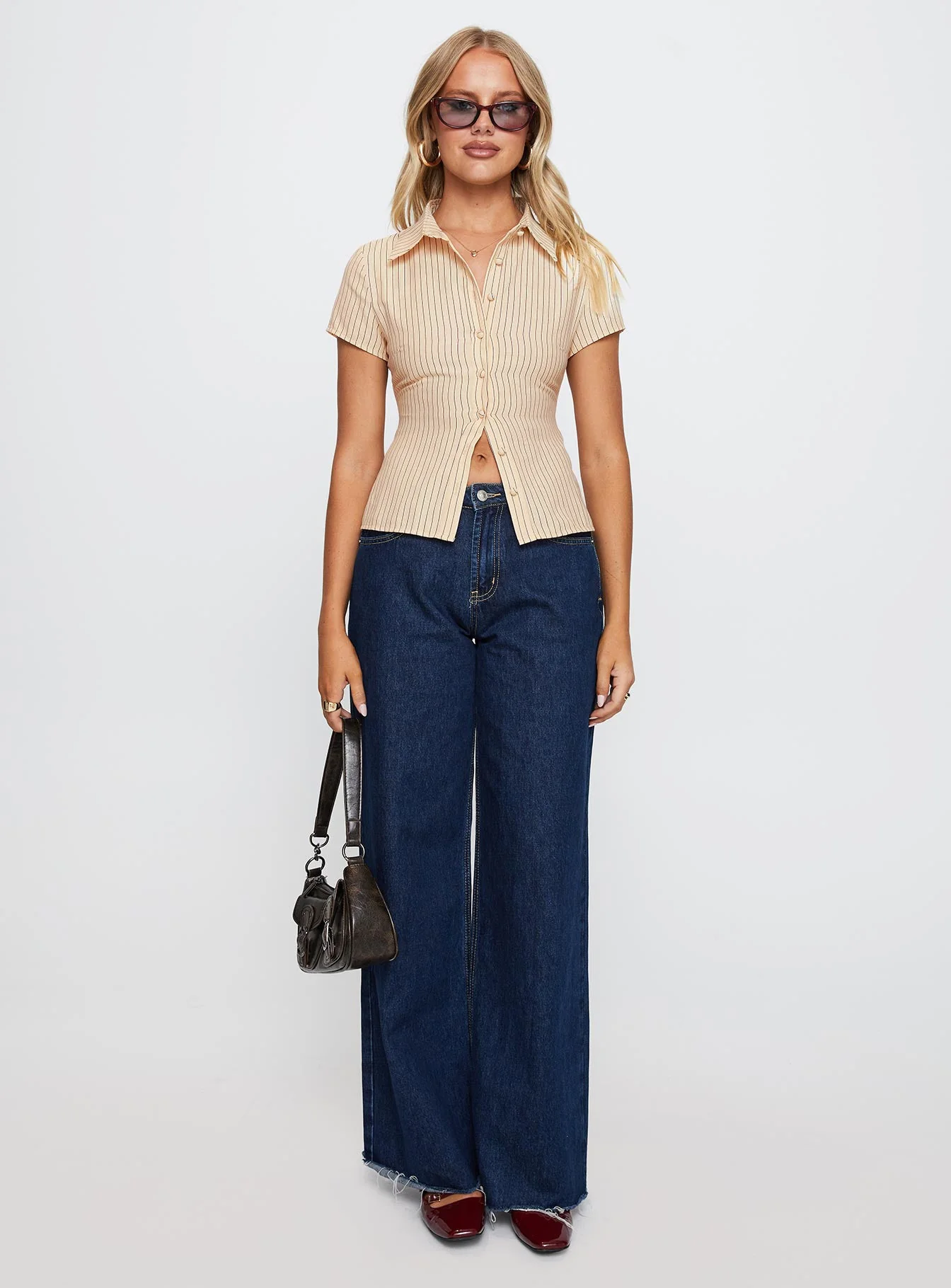 Lift Off Button Up Top Cream / Navy Stripe - Image 7