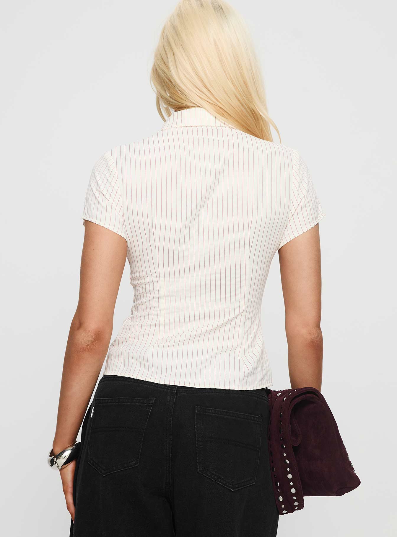 Lift Off Button Up Top White / Red Stripe - Image 5