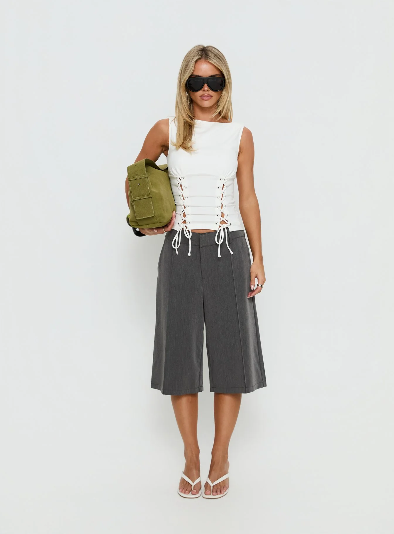 Lindee Tie Up Sleeveless Top White - Image 7