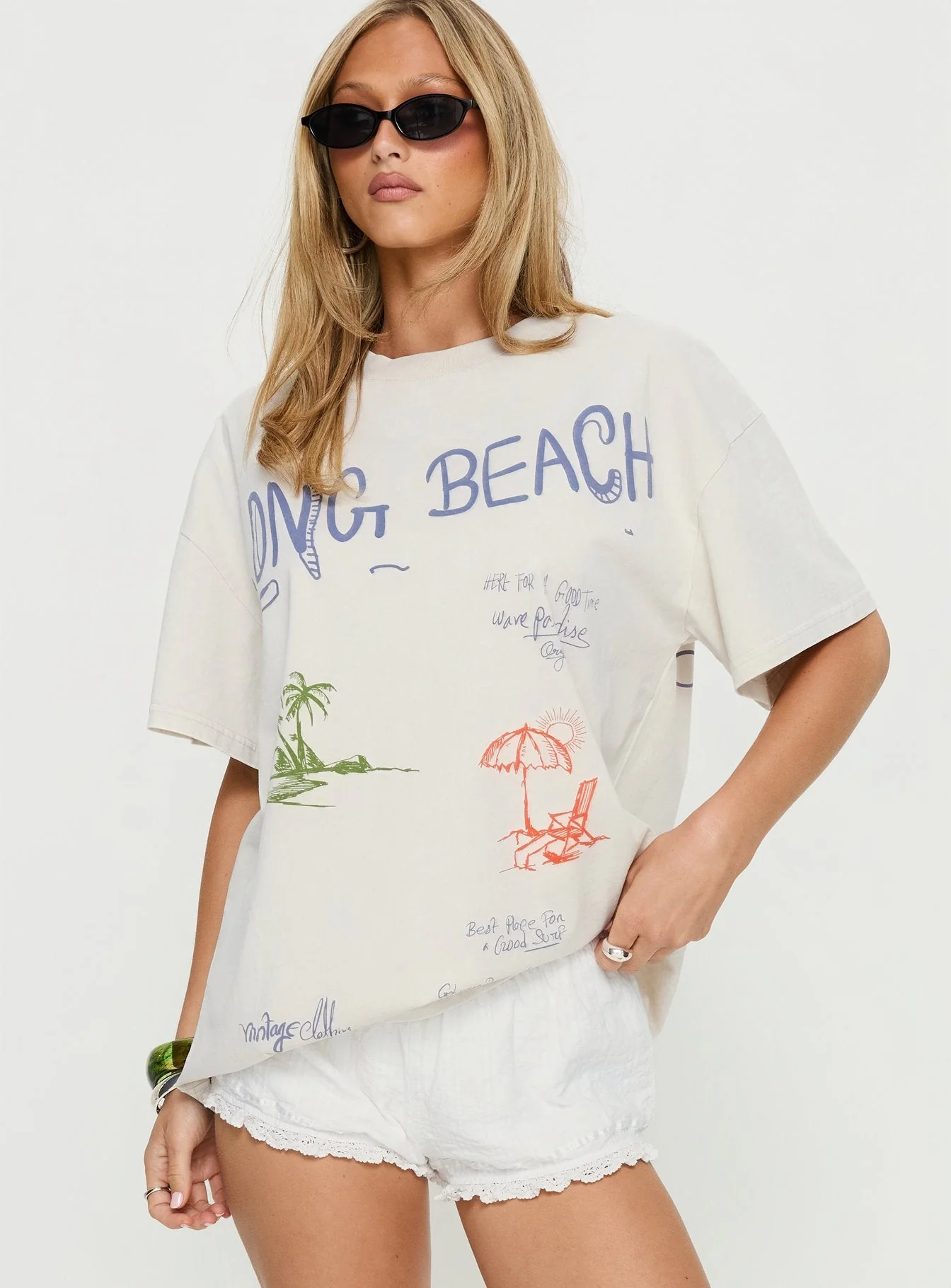 Long Beach Oversized Graphic Top Cream - Image 2