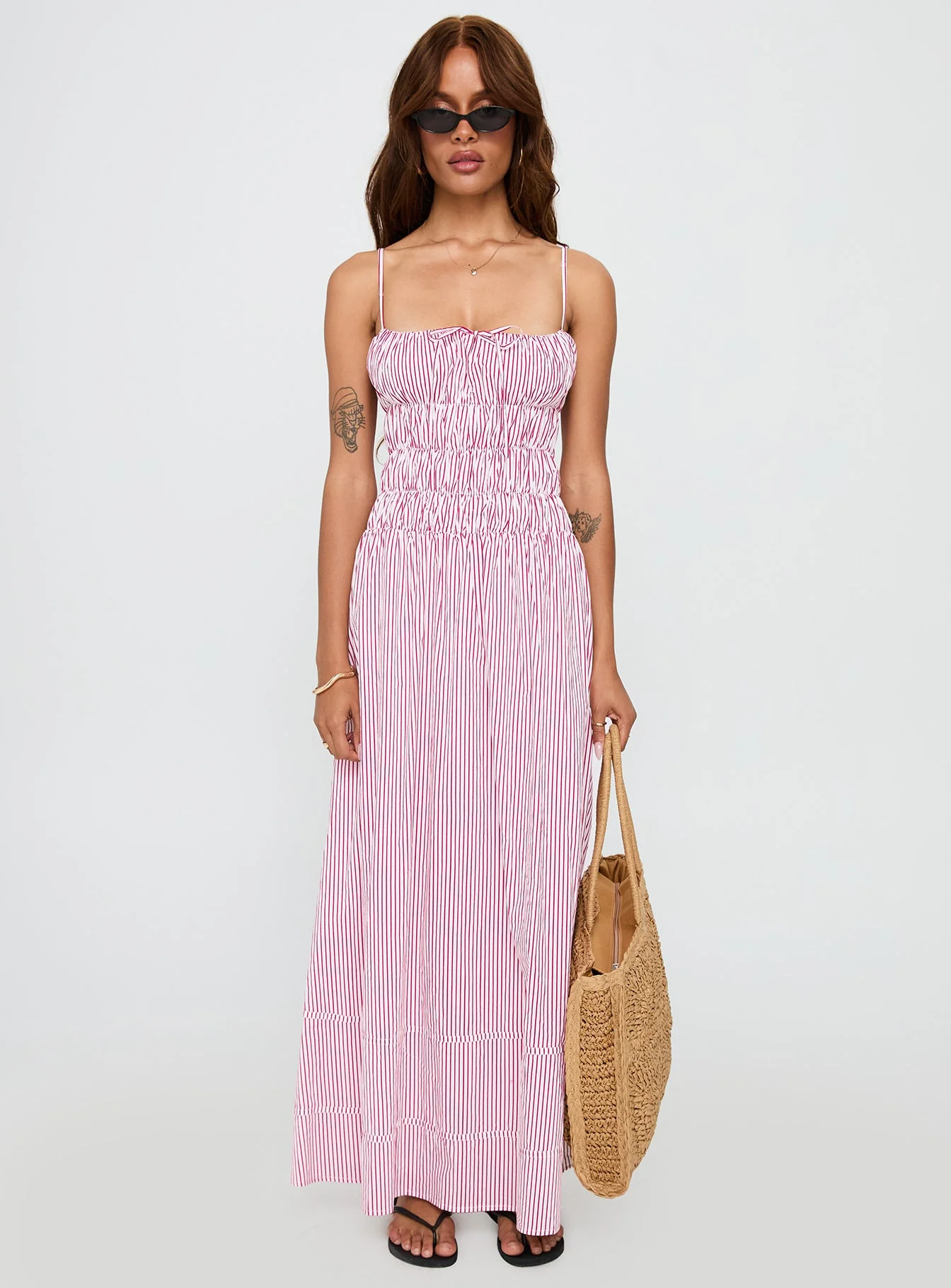 Loralei Shirred Maxi Dress Red Stripe - Image 7