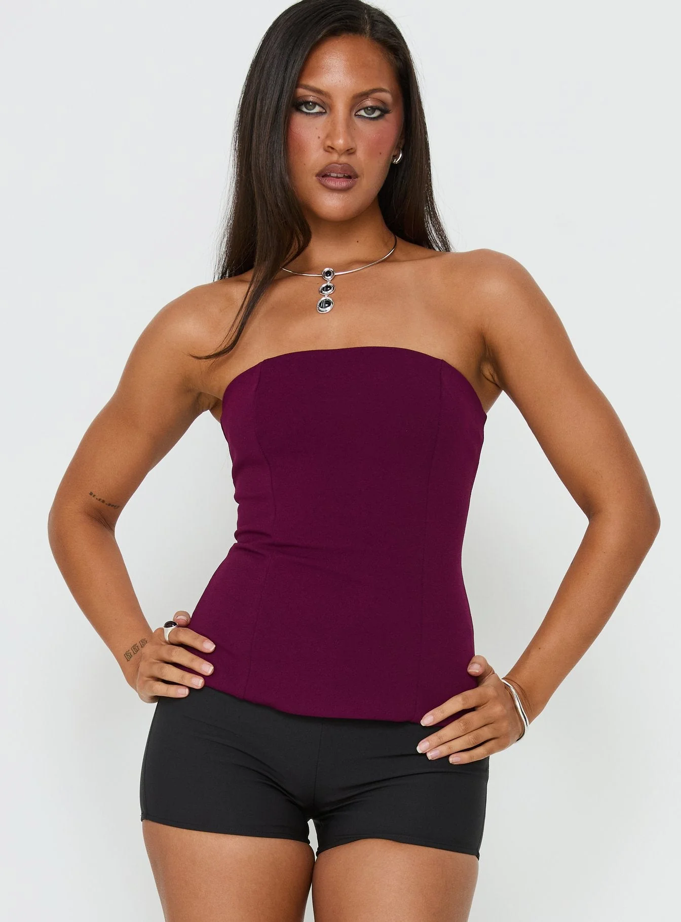 Loreto Strapless Tie Back Top Plum - Image 2