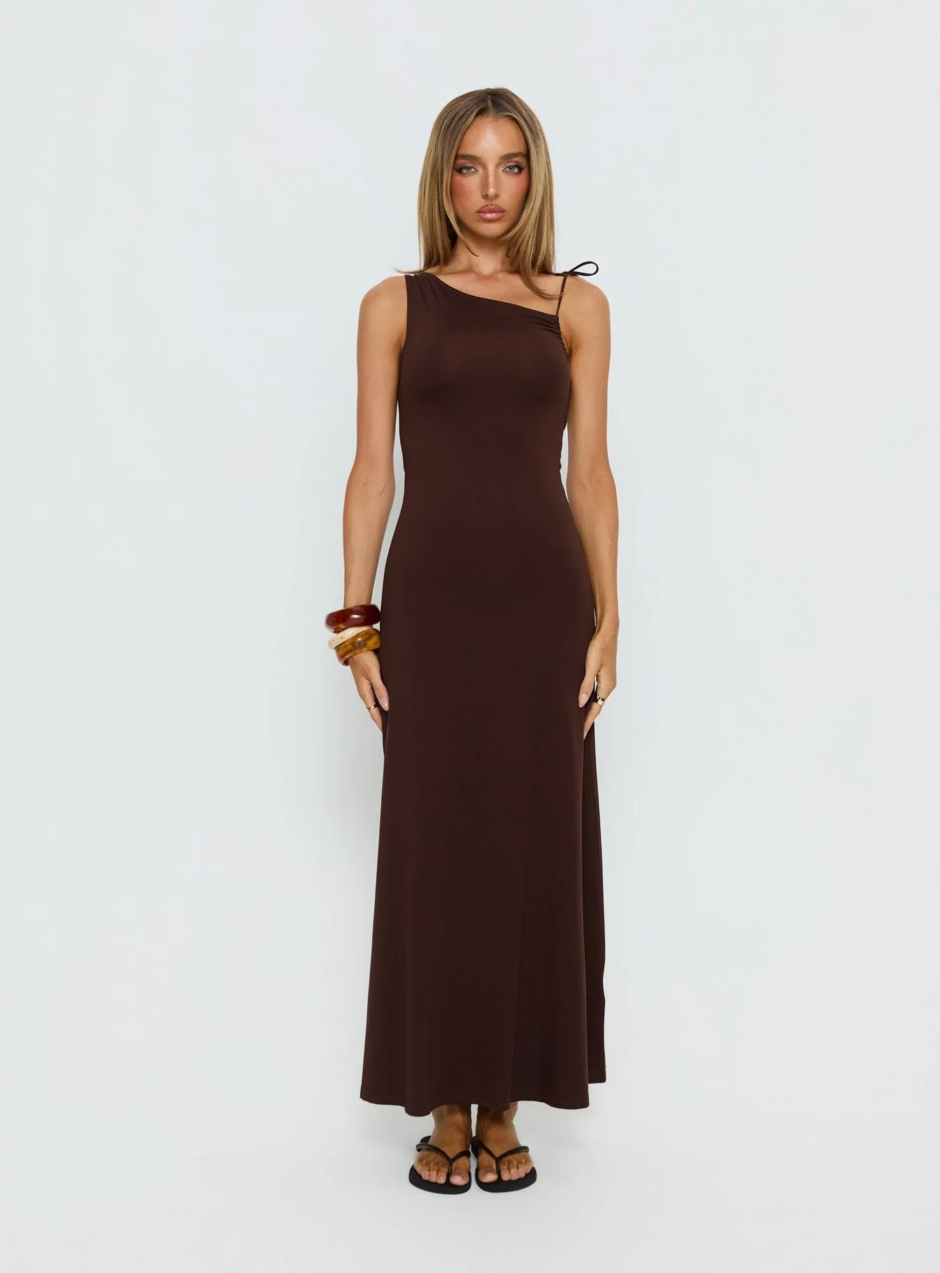 Lorinna Tie Shoulder Maxi Dress Brown - Image 6