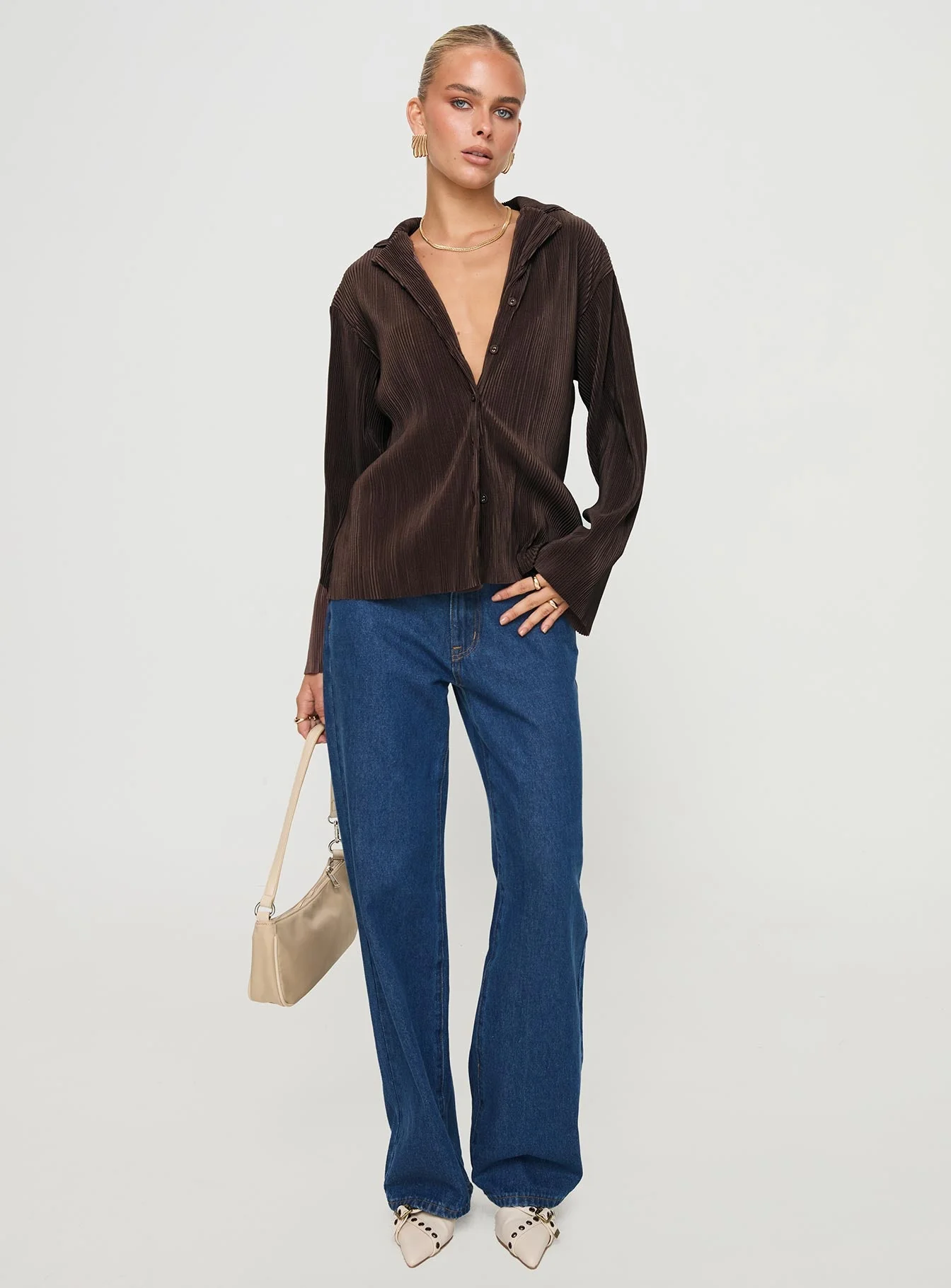 Louie Pleated Shirt Brown - Image 3