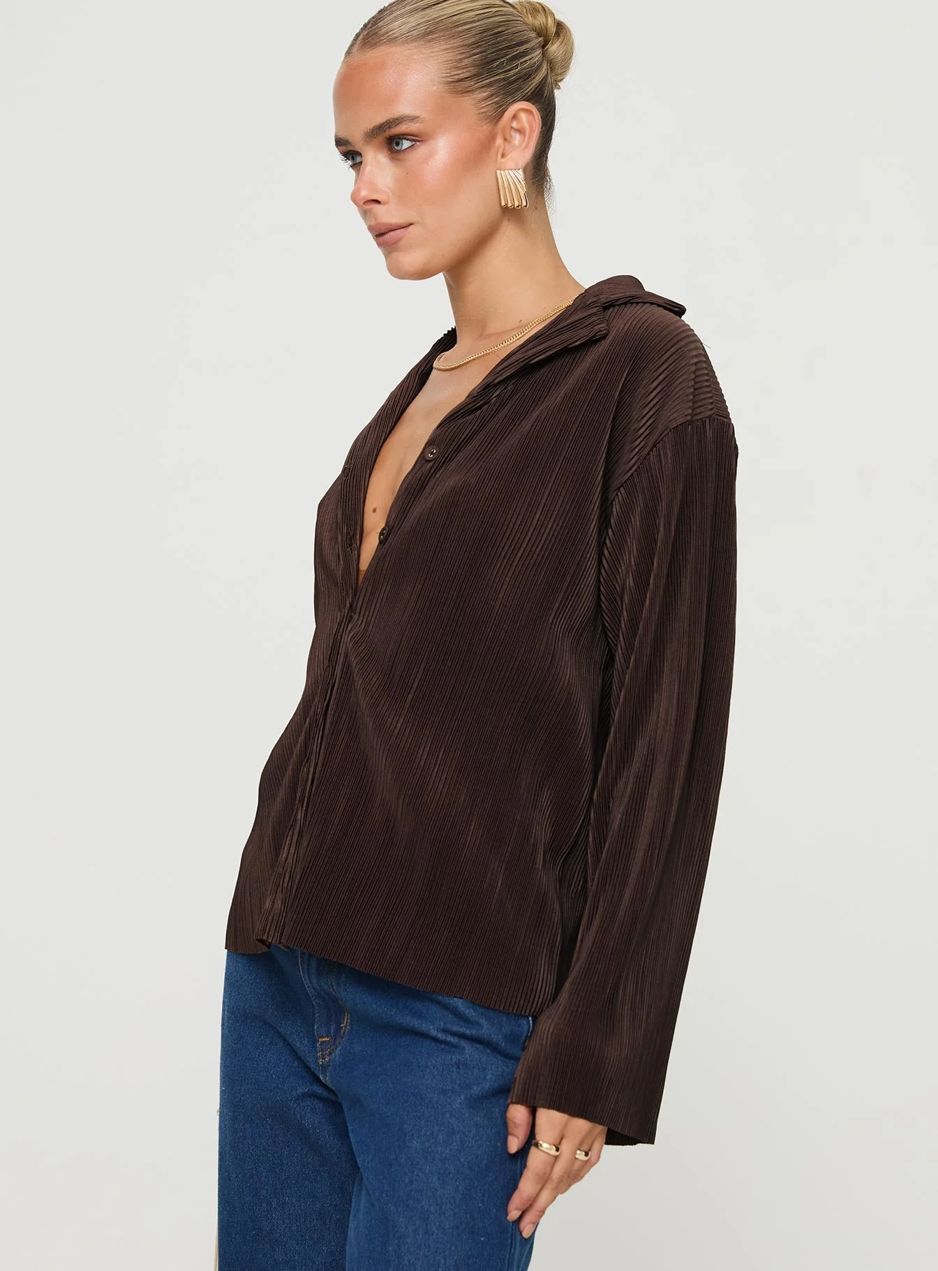 Louie Pleated Shirt Brown - Image 4