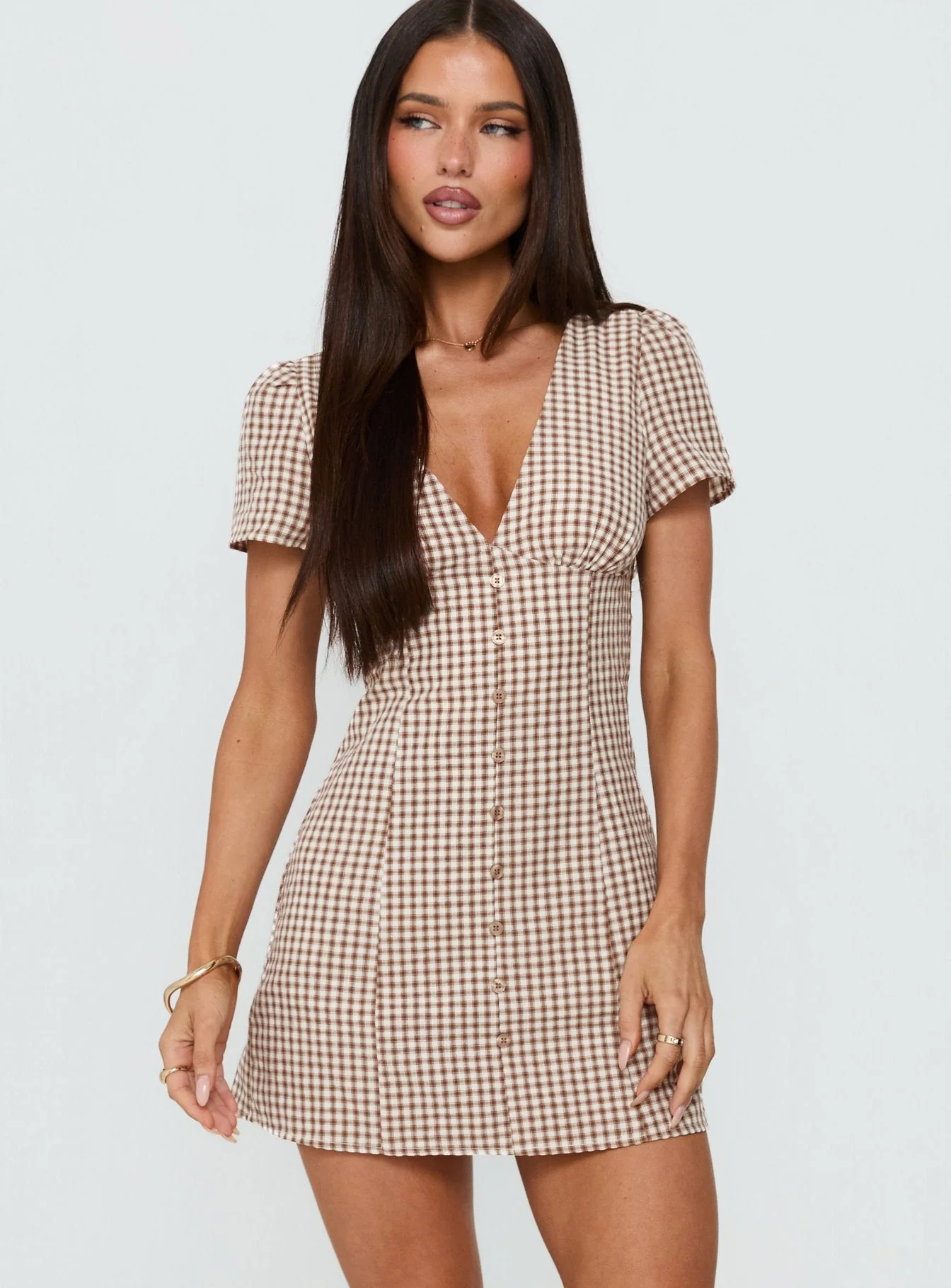 Loveliness Playsuit Brown Check - Image 2