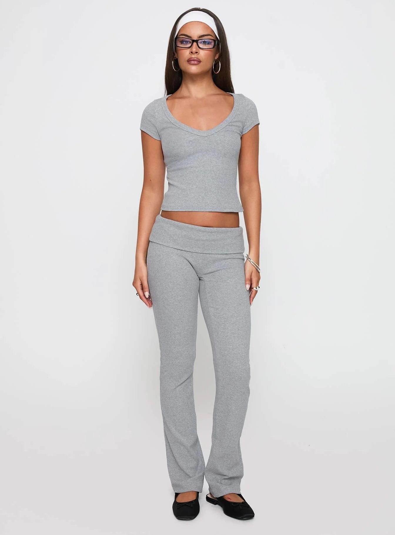 Lovely Day V Neck Top Grey Marle - Image 3