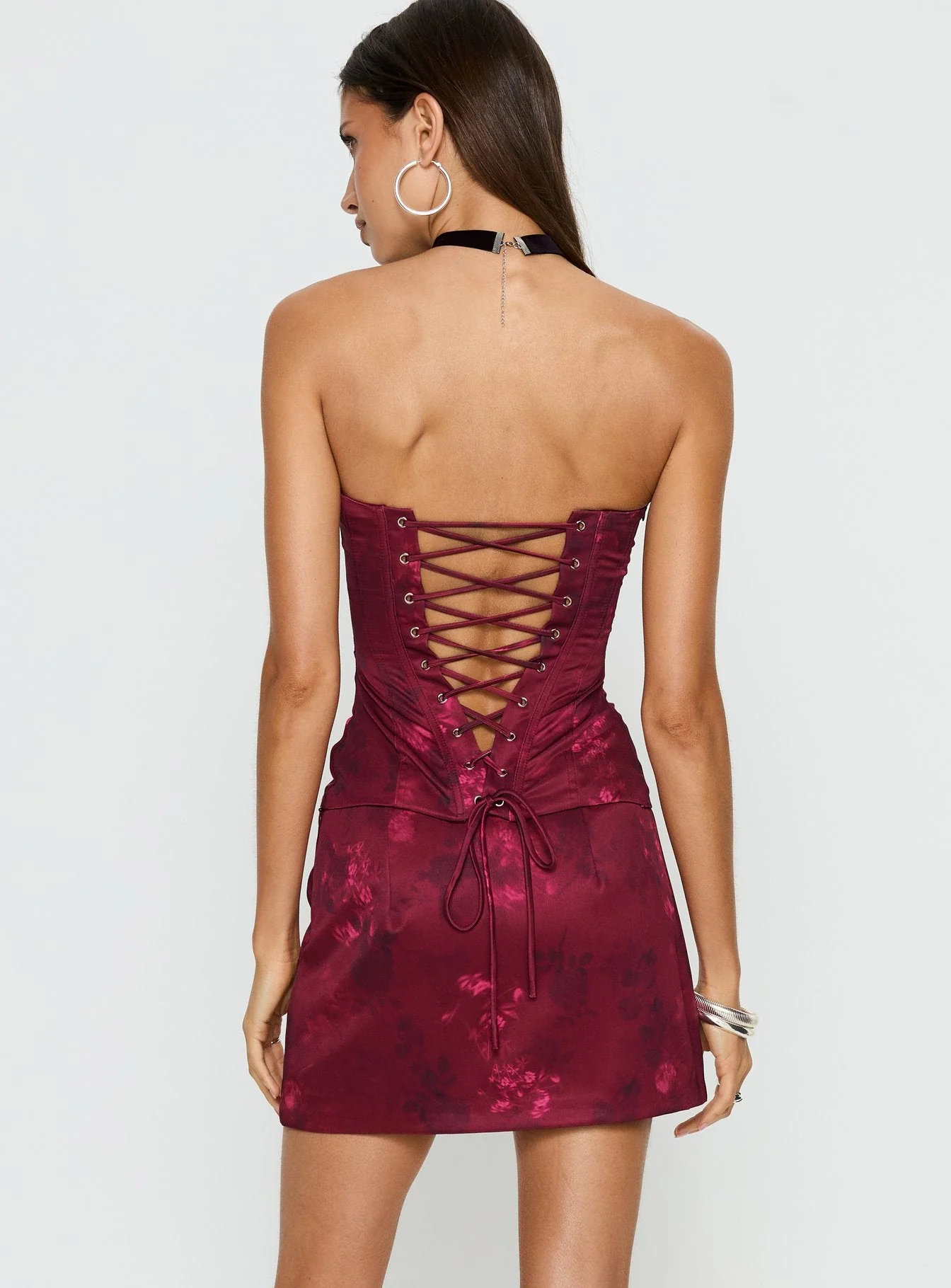 Lovesita Bow Mini Skirt Red Floral - Image 5