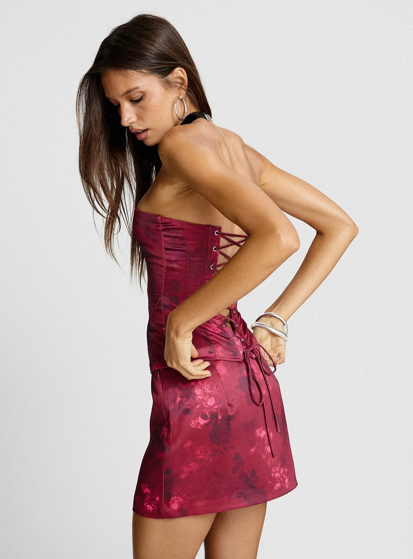 Lovesita Bow Mini Skirt Red Floral - Image 8
