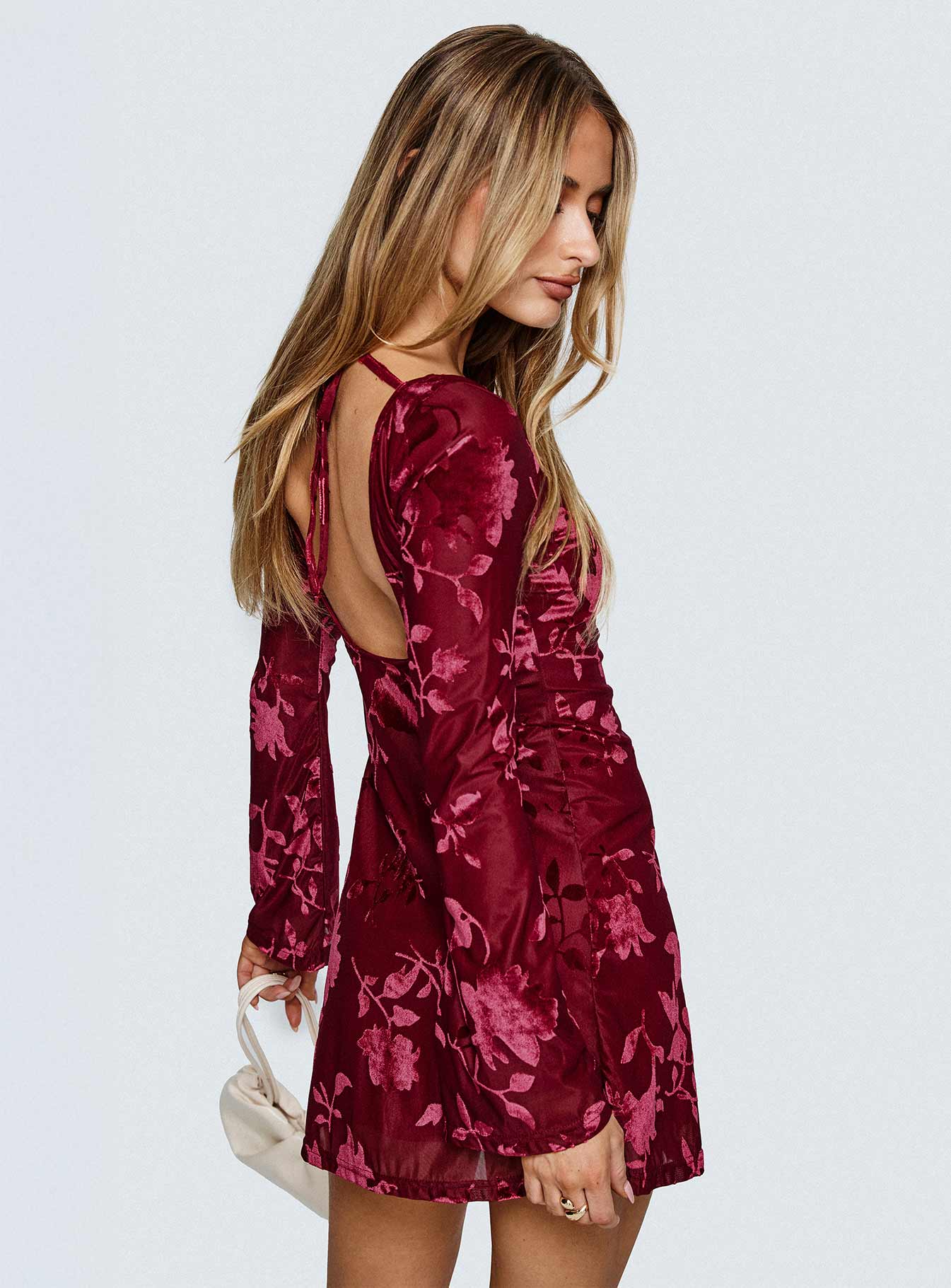 Lukea Long Sleeve Mini Dress Burgundy Burnout - Image 8