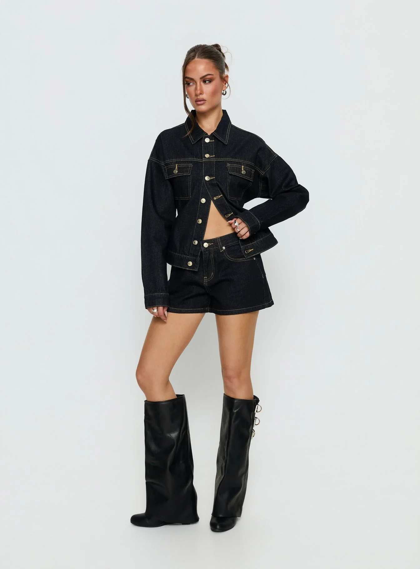 Mackenza Mid Rise Denim Shorts Raw Denim - Image 3