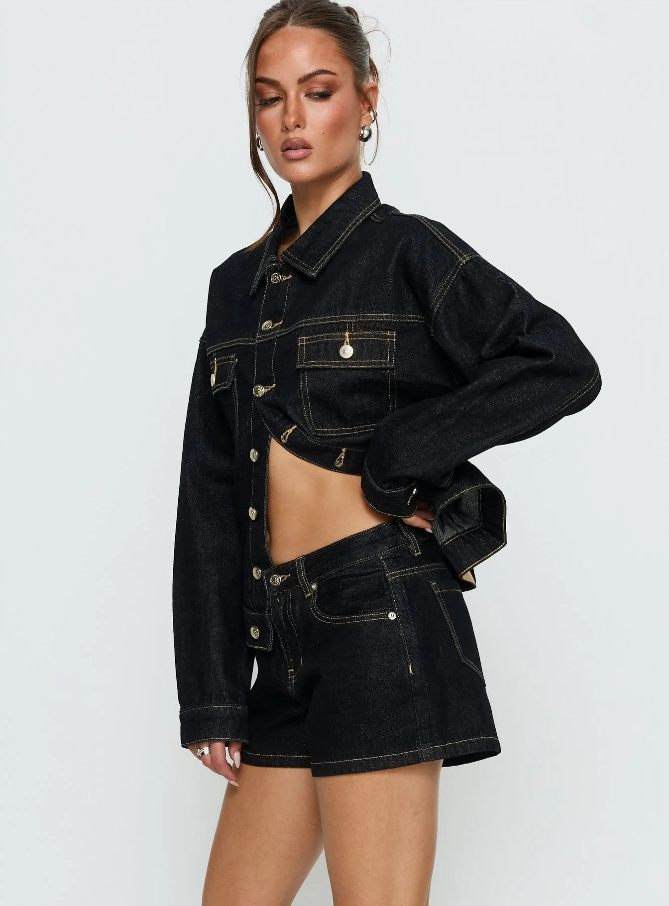 Mackenza Mid Rise Denim Shorts Raw Denim - Image 4