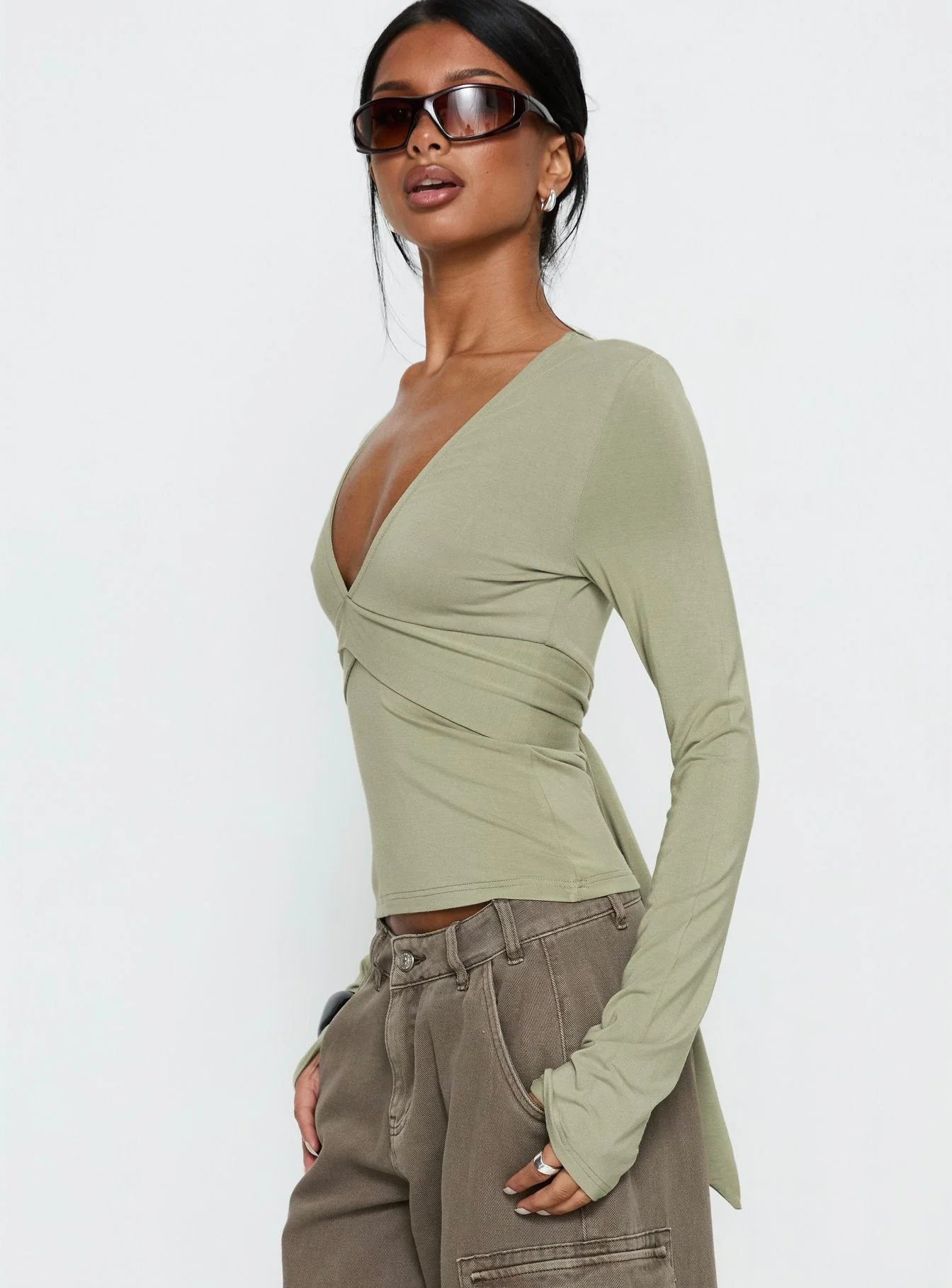 Madelon Long Sleeve Wrap Top Sage - Image 4