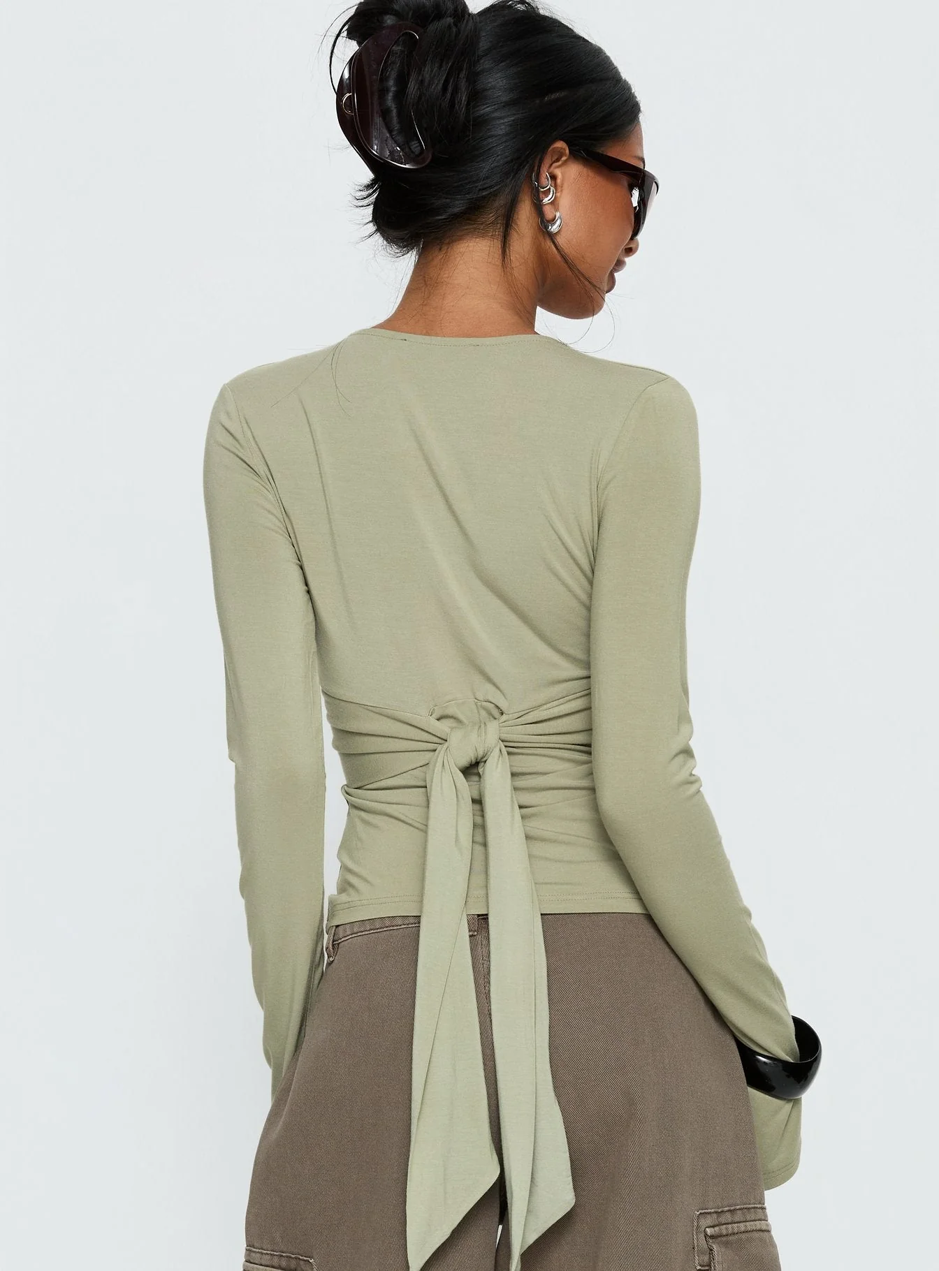 Madelon Long Sleeve Wrap Top Sage - Image 5