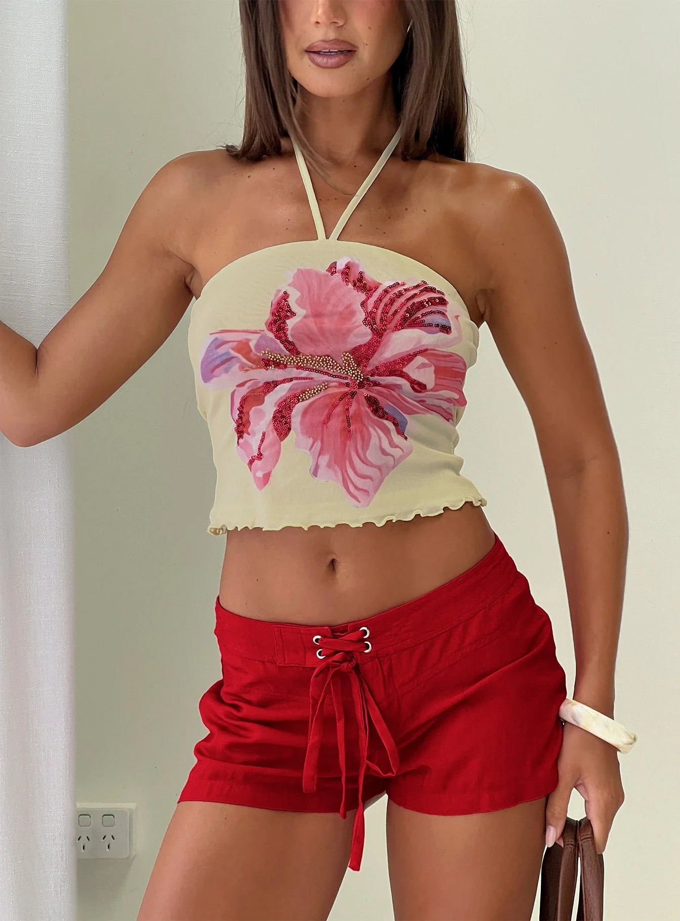 Maesie Tie Up Shorts Red