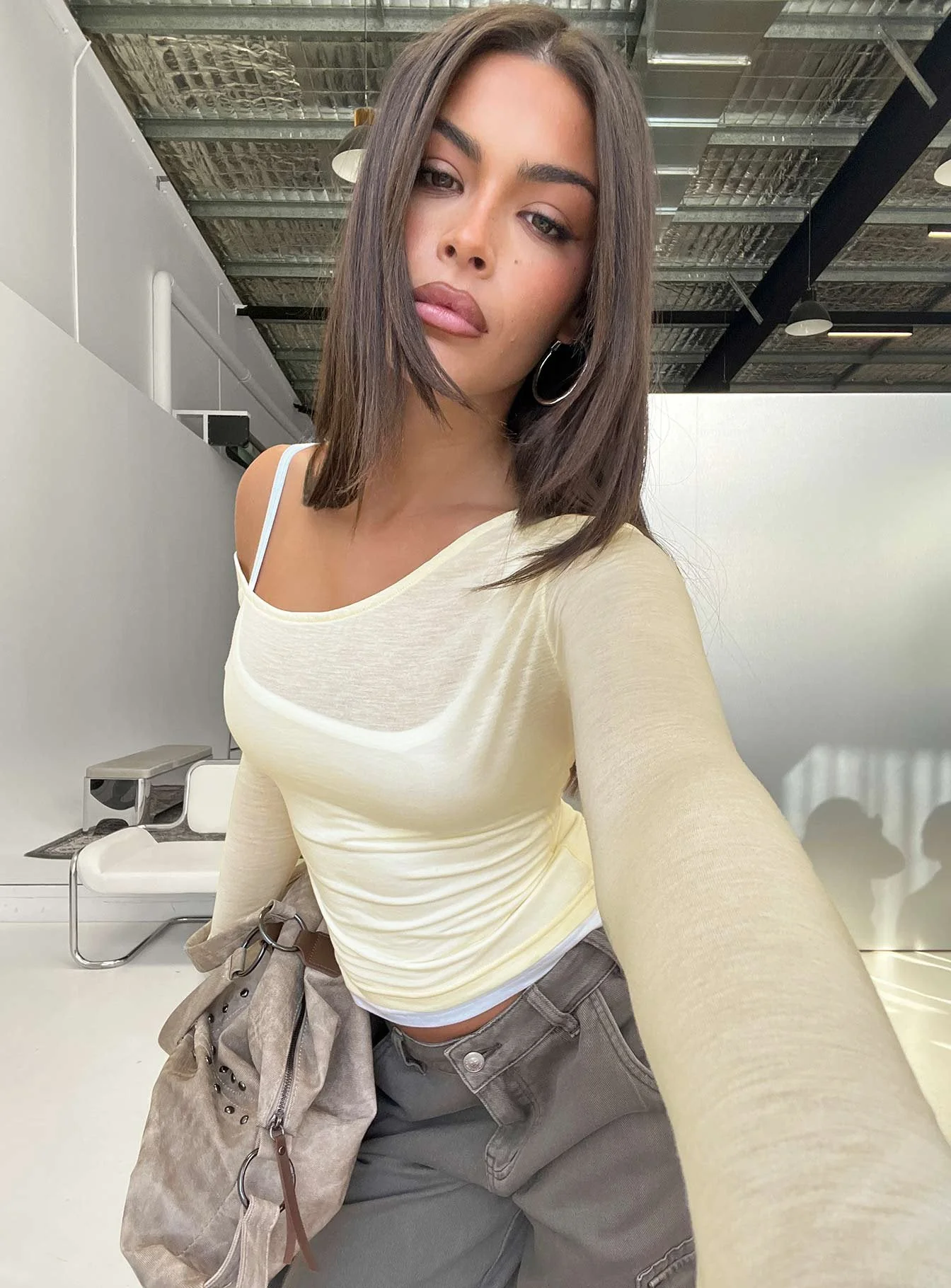 Maezie Off Shoulder Layered Long Sleeve Top Yellow / White - Image 8