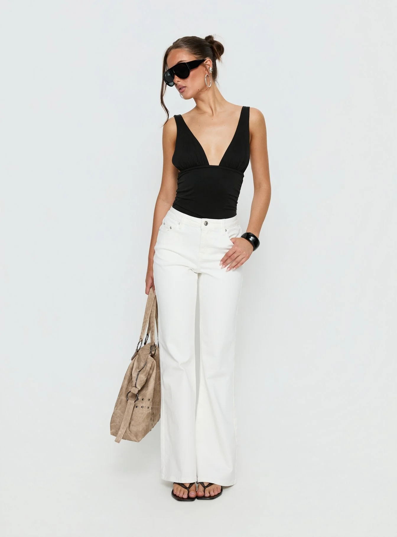 Magic Mirror Mid Rise Bootleg Jeans Ecru - Image 3