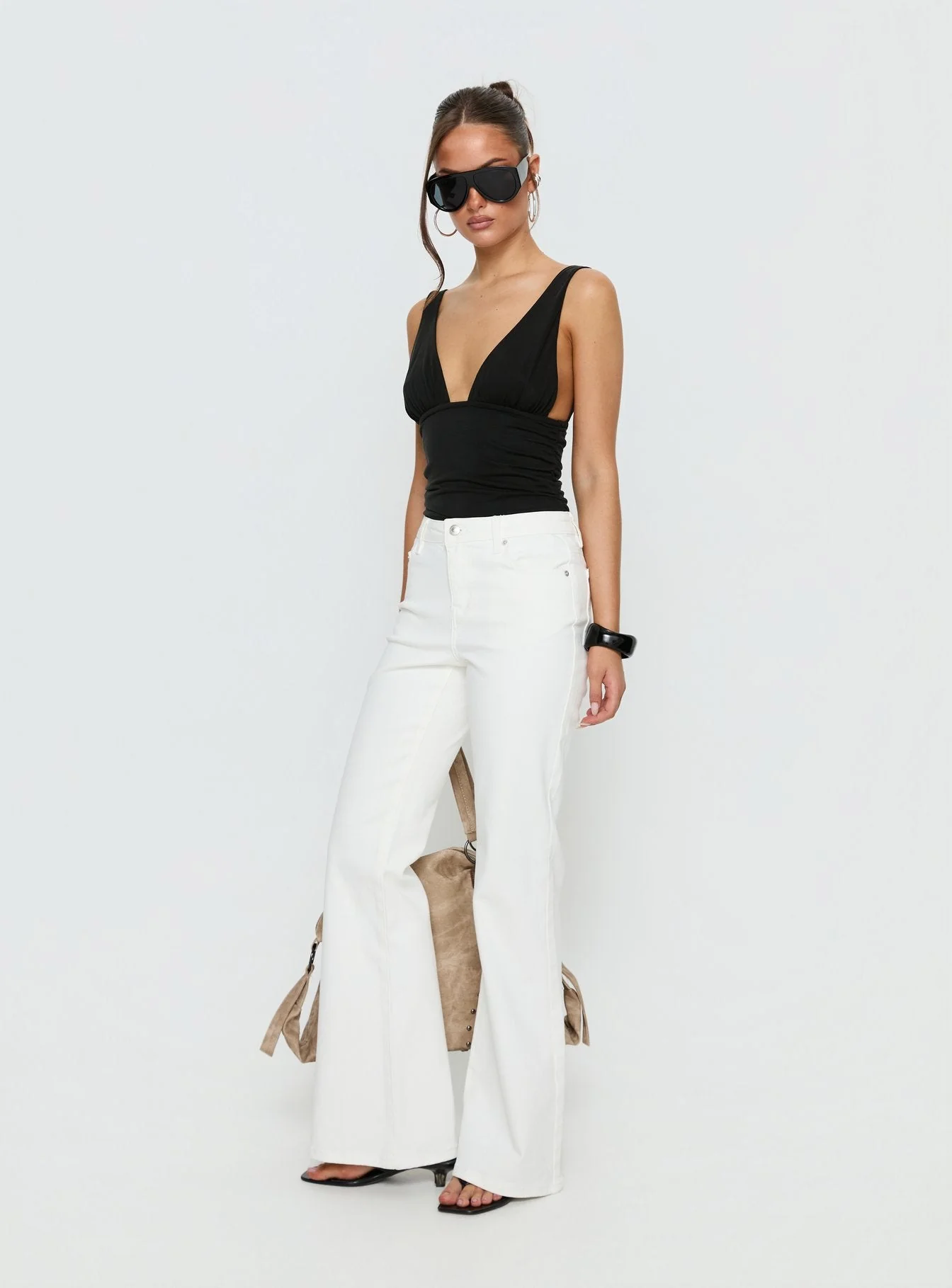 Magic Mirror Mid Rise Bootleg Jeans Ecru - Image 4