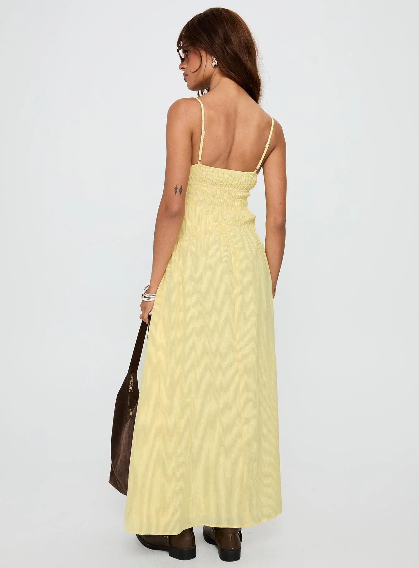Magnolie Shirred Maxi Dress Yellow Stripe - Image 5