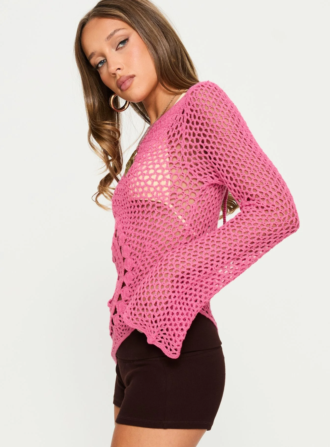 Majestica Long Sleeve Crochet Jumper Pink - Image 4