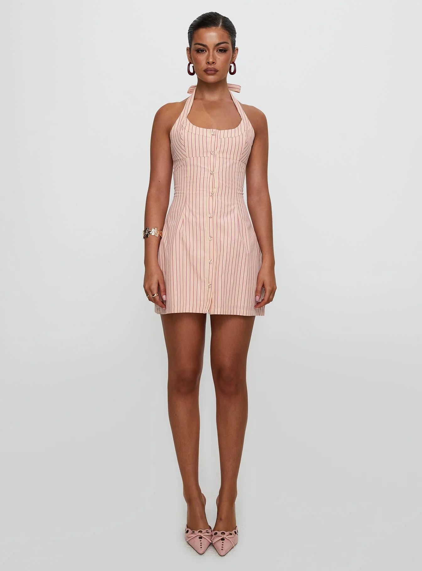 Mallorie Halter Mini Dress Pink Stripe - Image 7