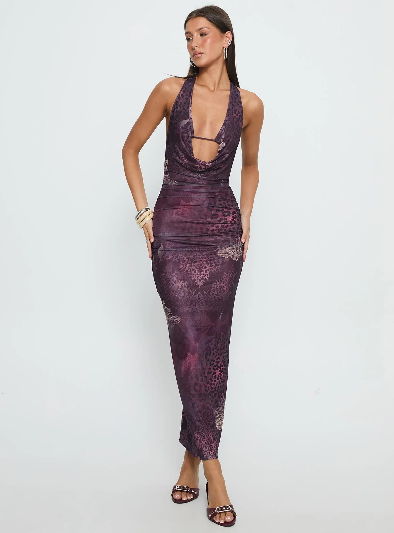 Manaia Cowl Halter Neck Maxi Dress Multi - Image 3