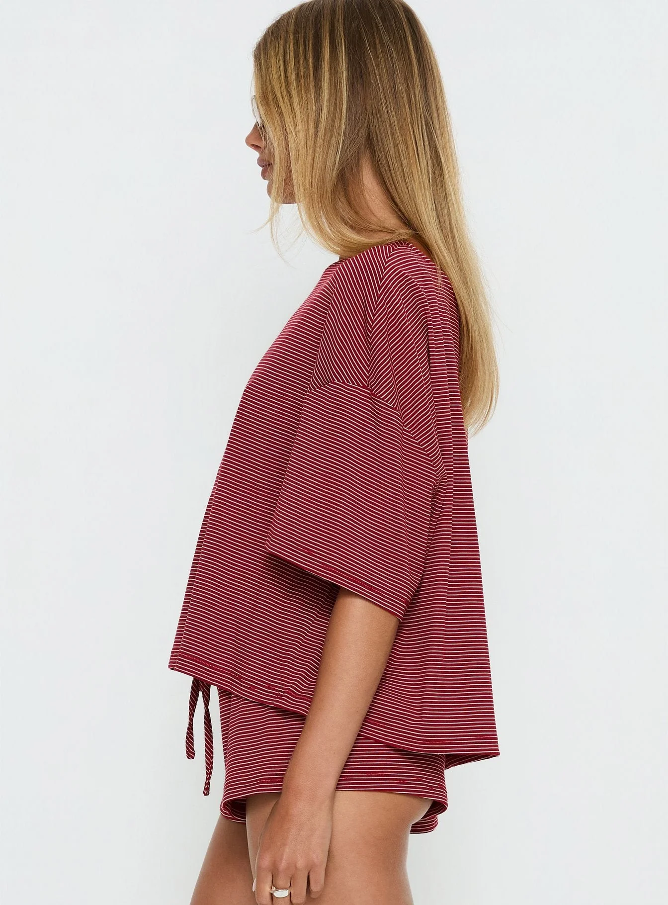 Sugar Surge Off Shoulder Sleep Top Cherry Stripe - Image 4
