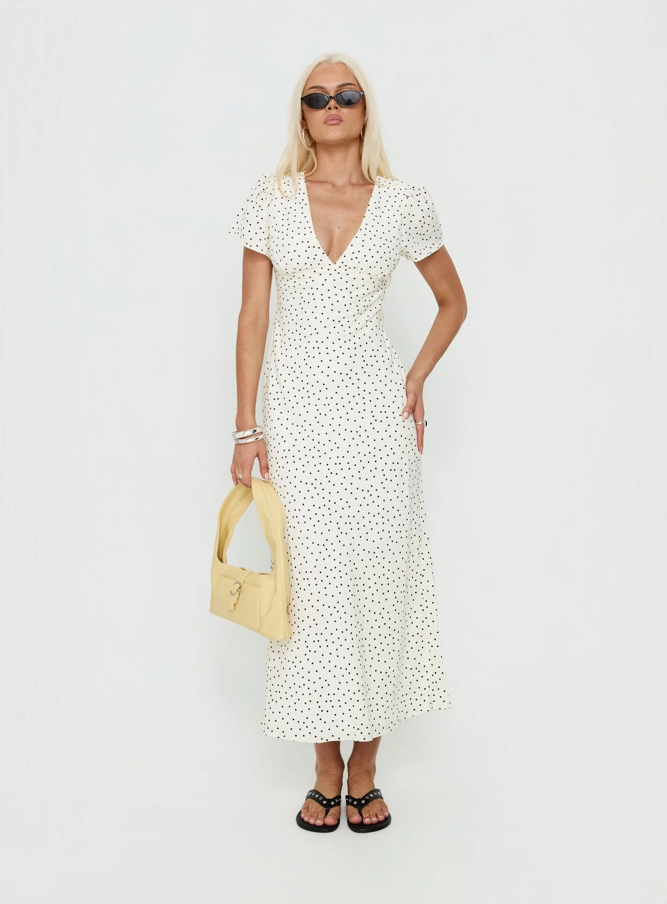 Mareiko V Neck Maxi Dress Cream Polka Dot - Image 2