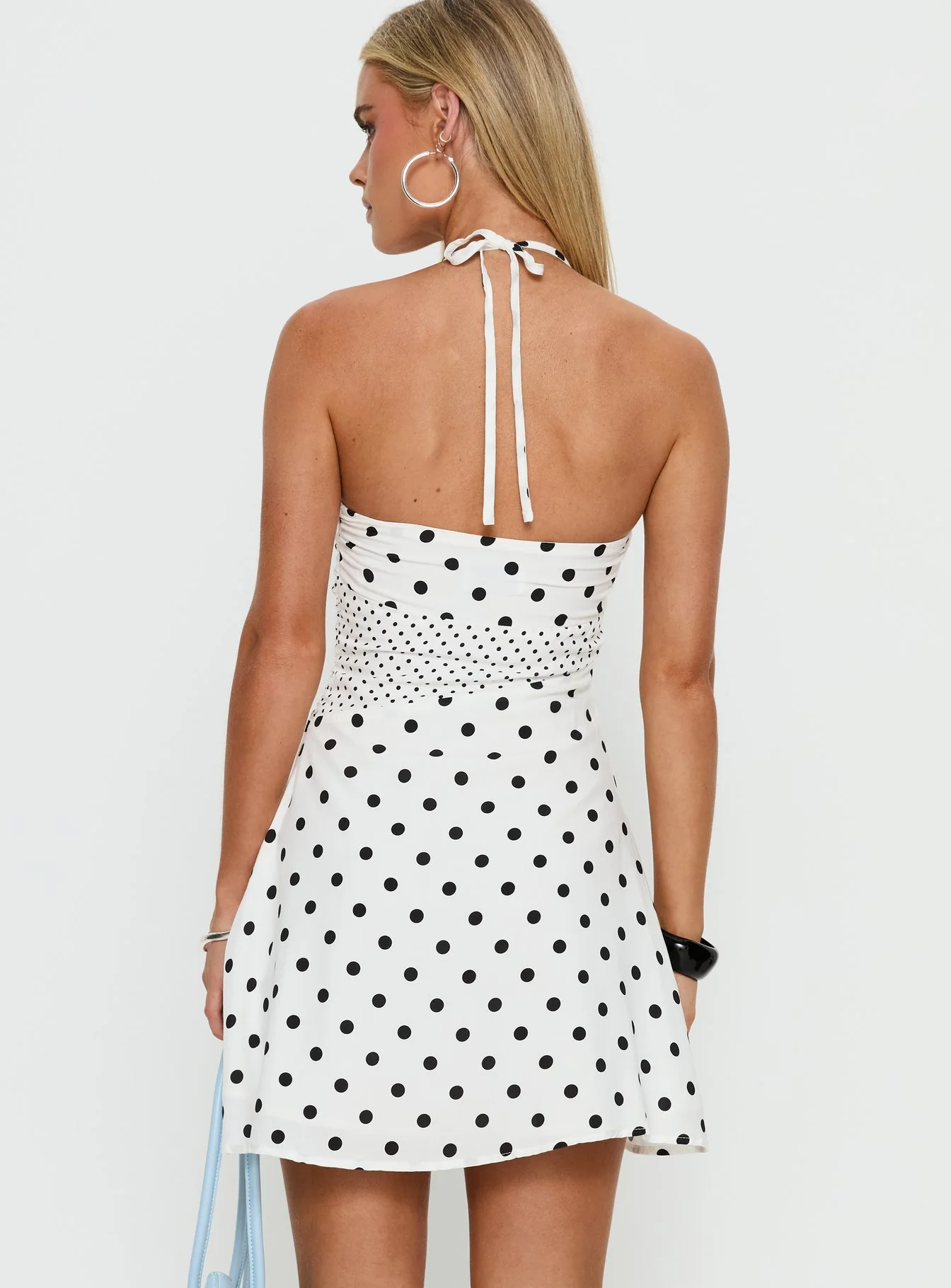 Marguerite Halter Mini Dress White Polka - Image 5