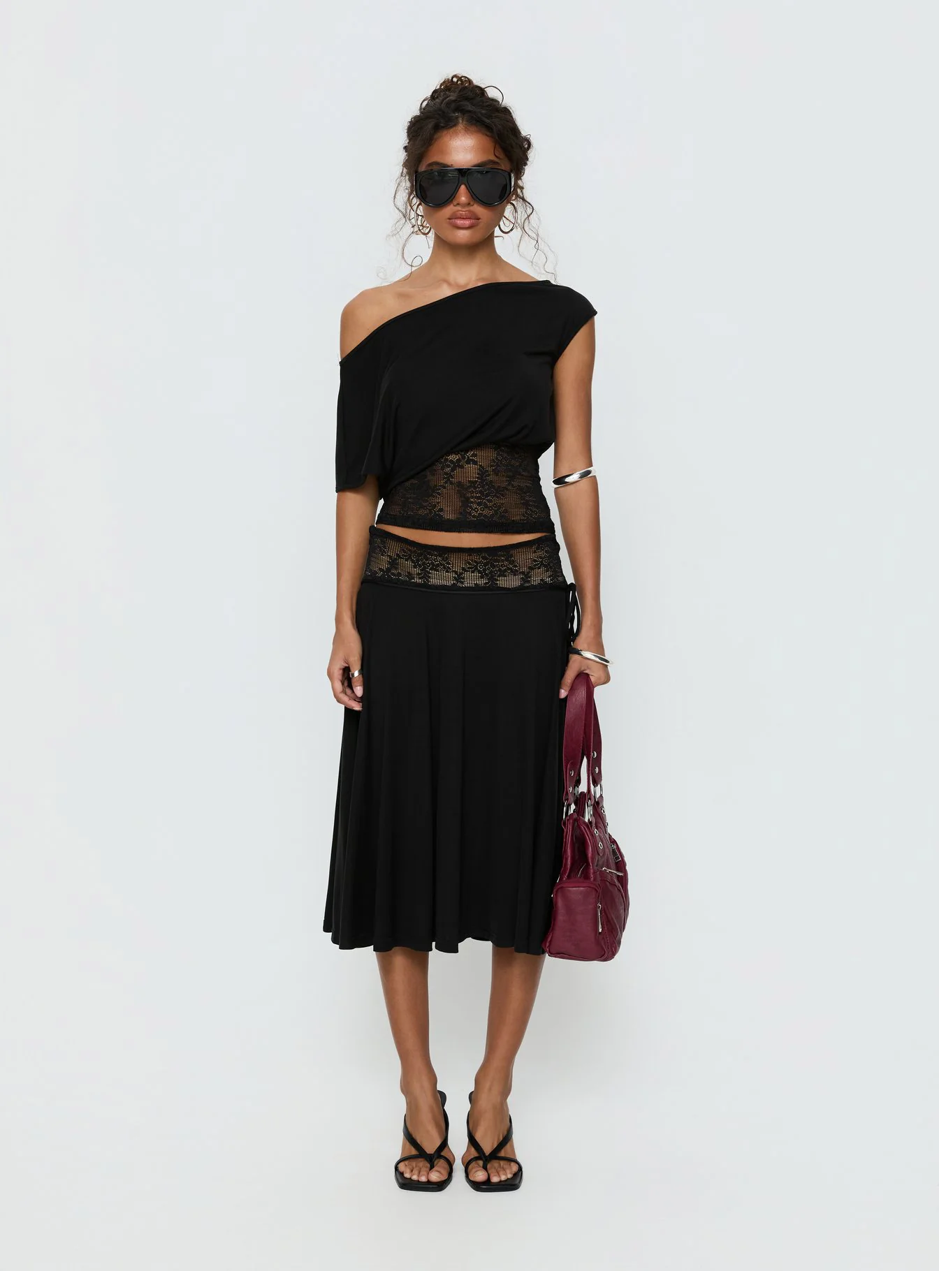 Marienna One Shoulder Lace Top Black - Image 7