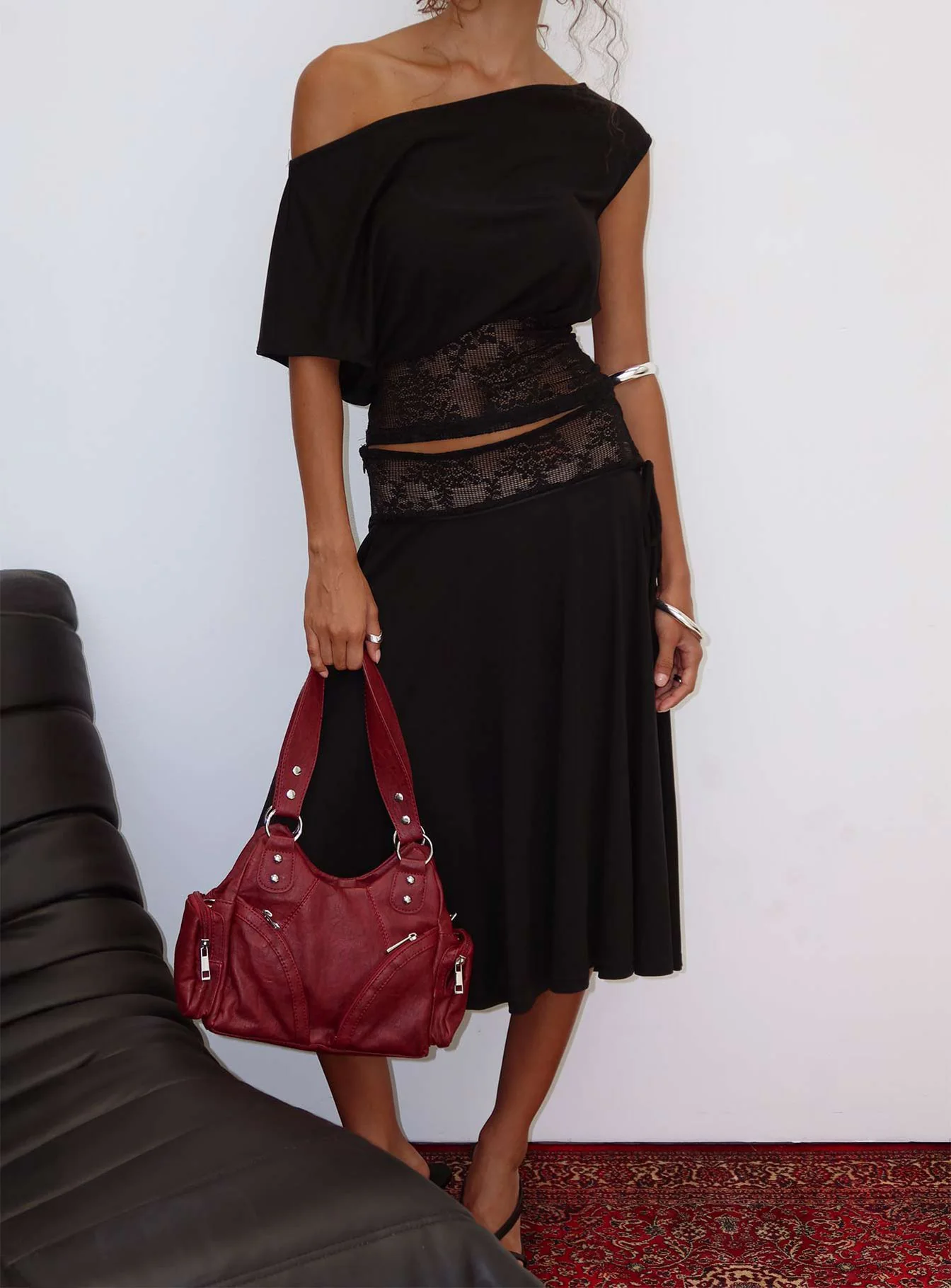 Marienna One Shoulder Lace Top Black - Image 8
