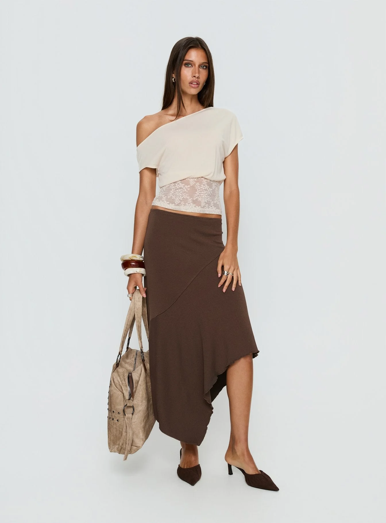 Marienna One Shoulder Lace Top Cream - Image 3