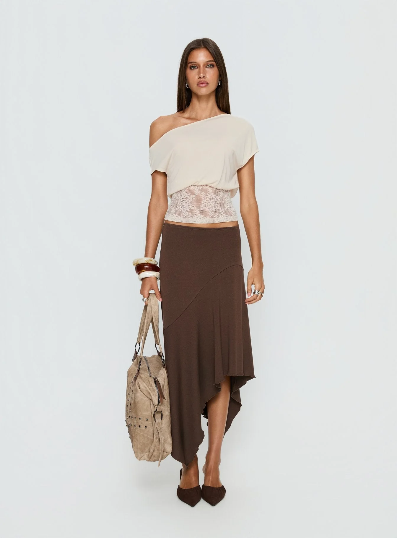 Marienna One Shoulder Lace Top Cream - Image 7