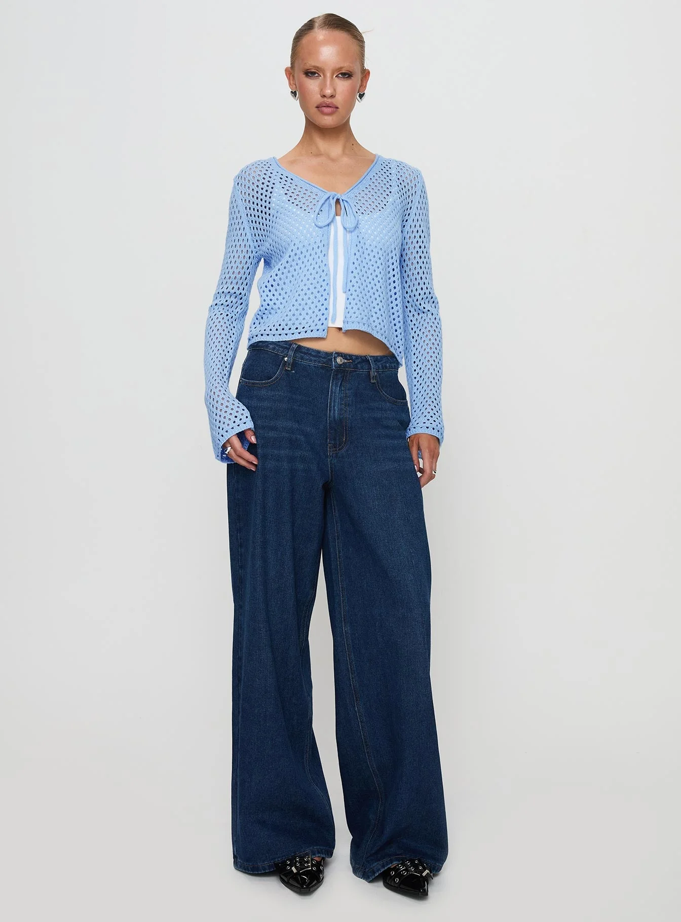 Marisole Tie Front Knit Cardigan Blue - Image 3