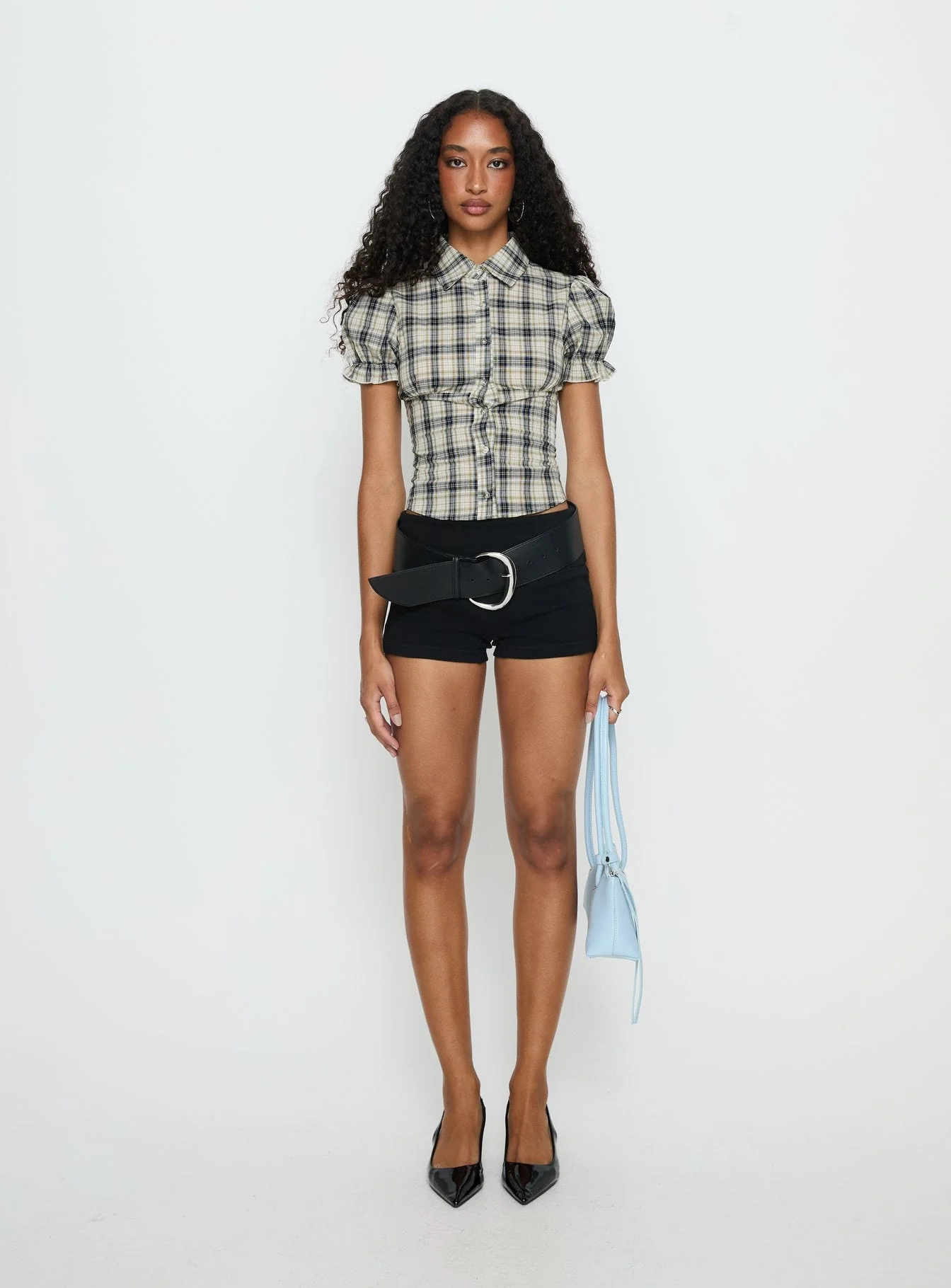 Maxfield Collared Button Up Blouse Top Multi Check - Image 7