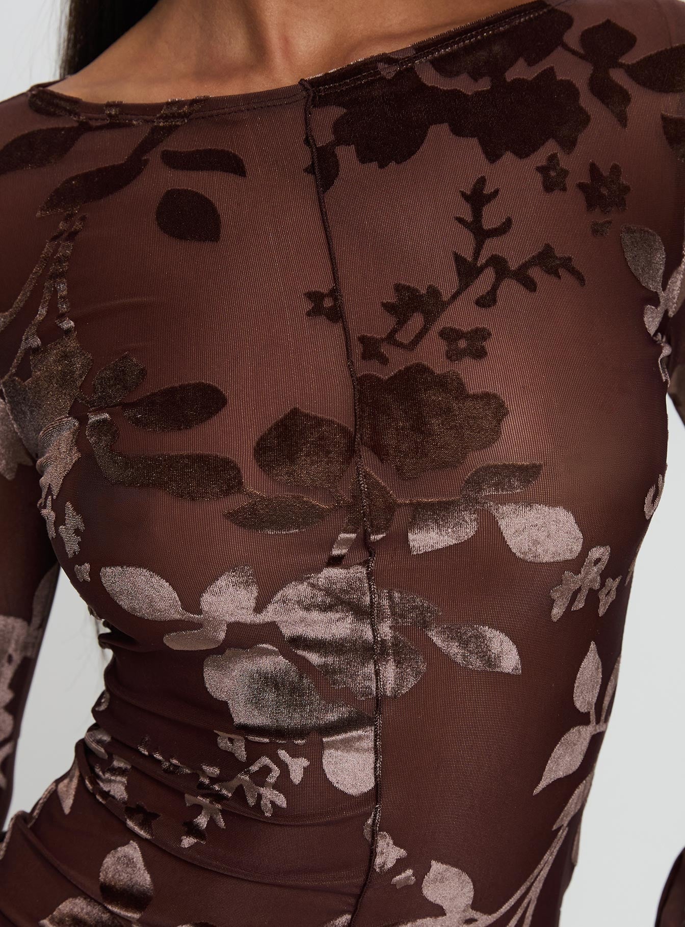 Meant To Be Mesh Long Sleeve Top Brown Floral - Image 6
