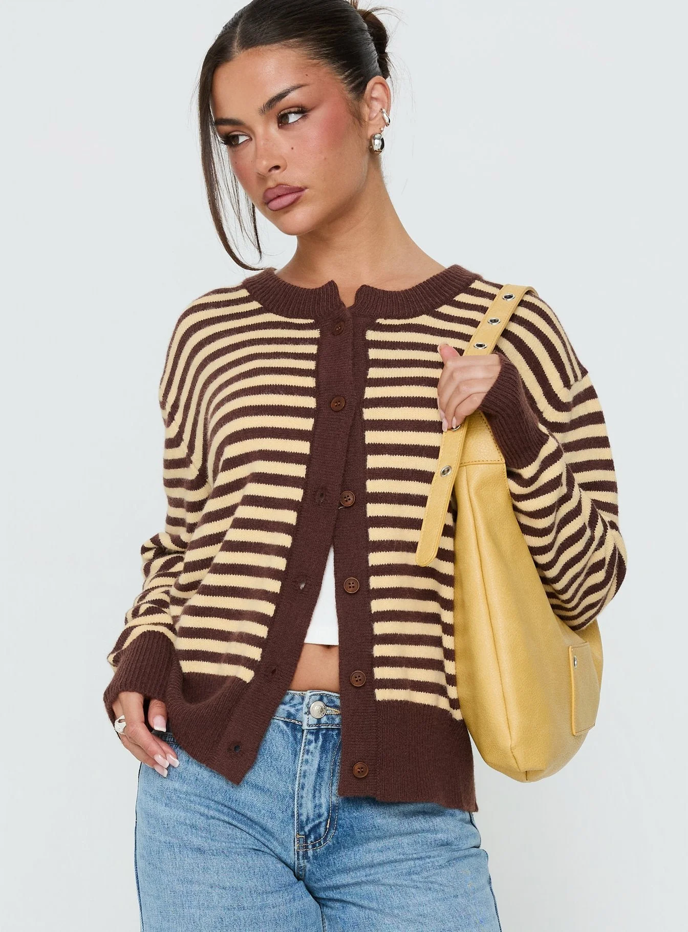 Melancholia Cardigan Brown / Lemon Stripe - Image 2