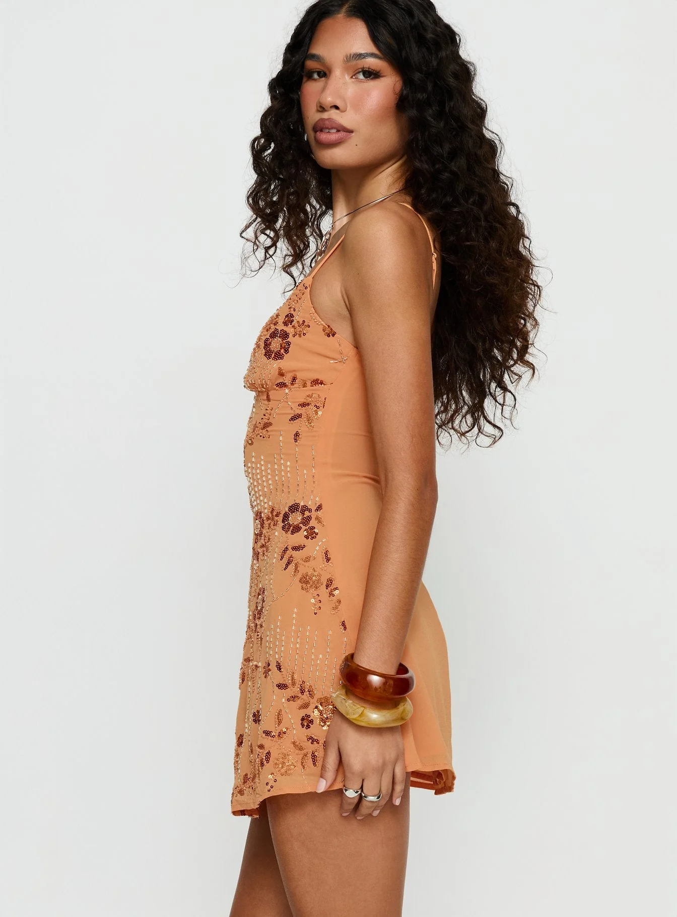 Melodee Beaded Mini Dress Orange - Image 3