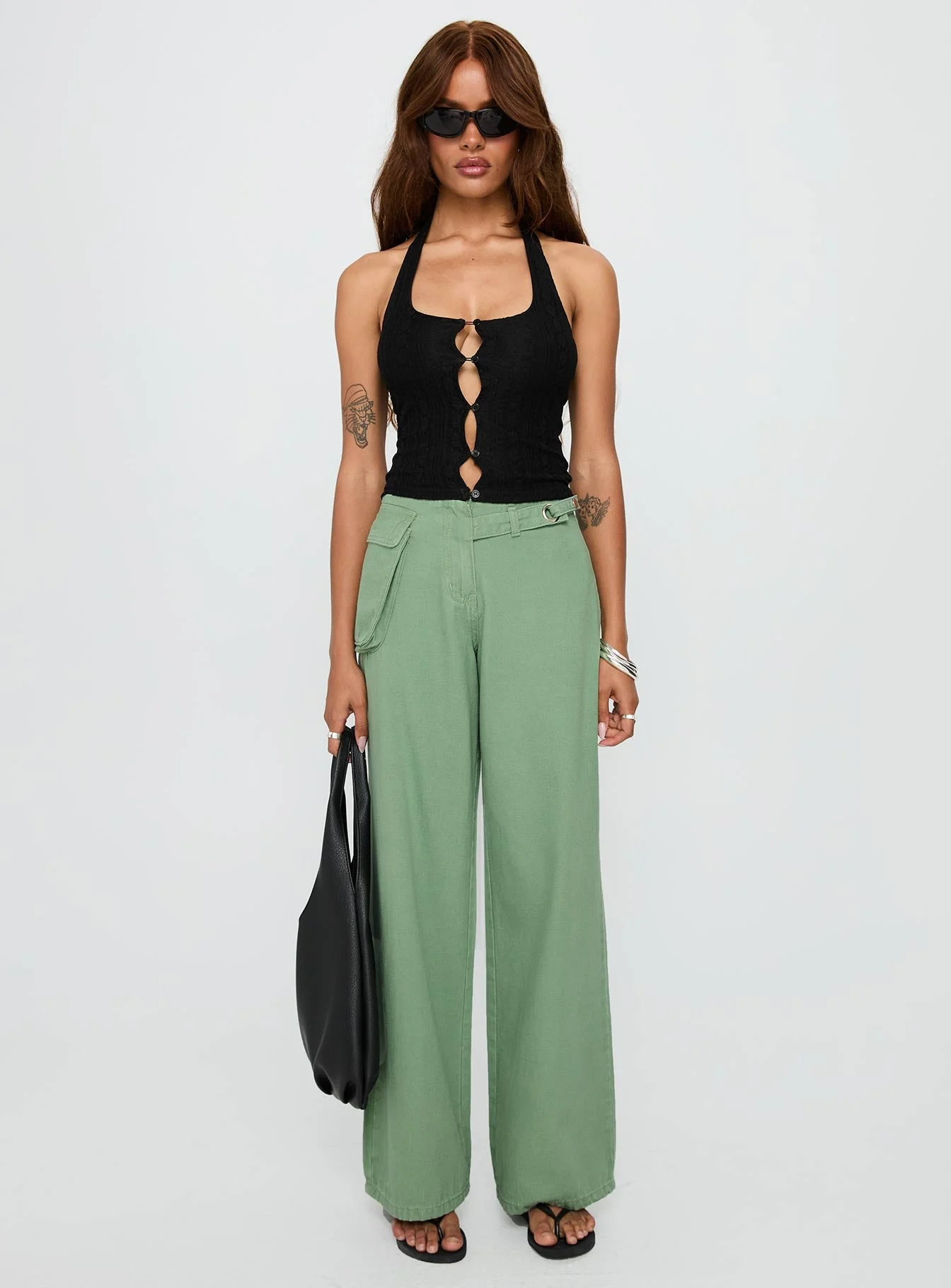 Mercadi Mid Rise Straight Leg Cargo Jeans Green - Image 6