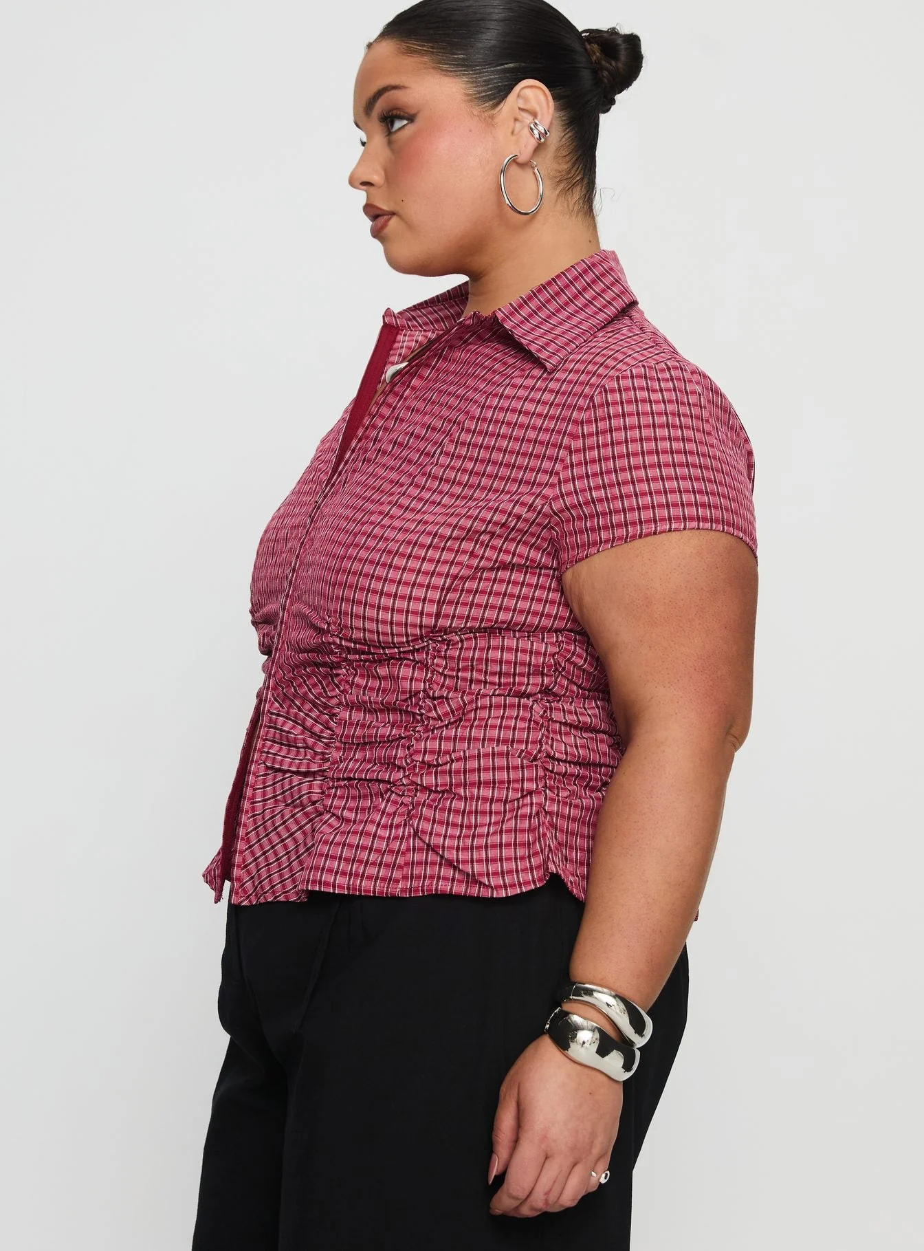 Meryn Ruched Top Red Check Curve - Image 4