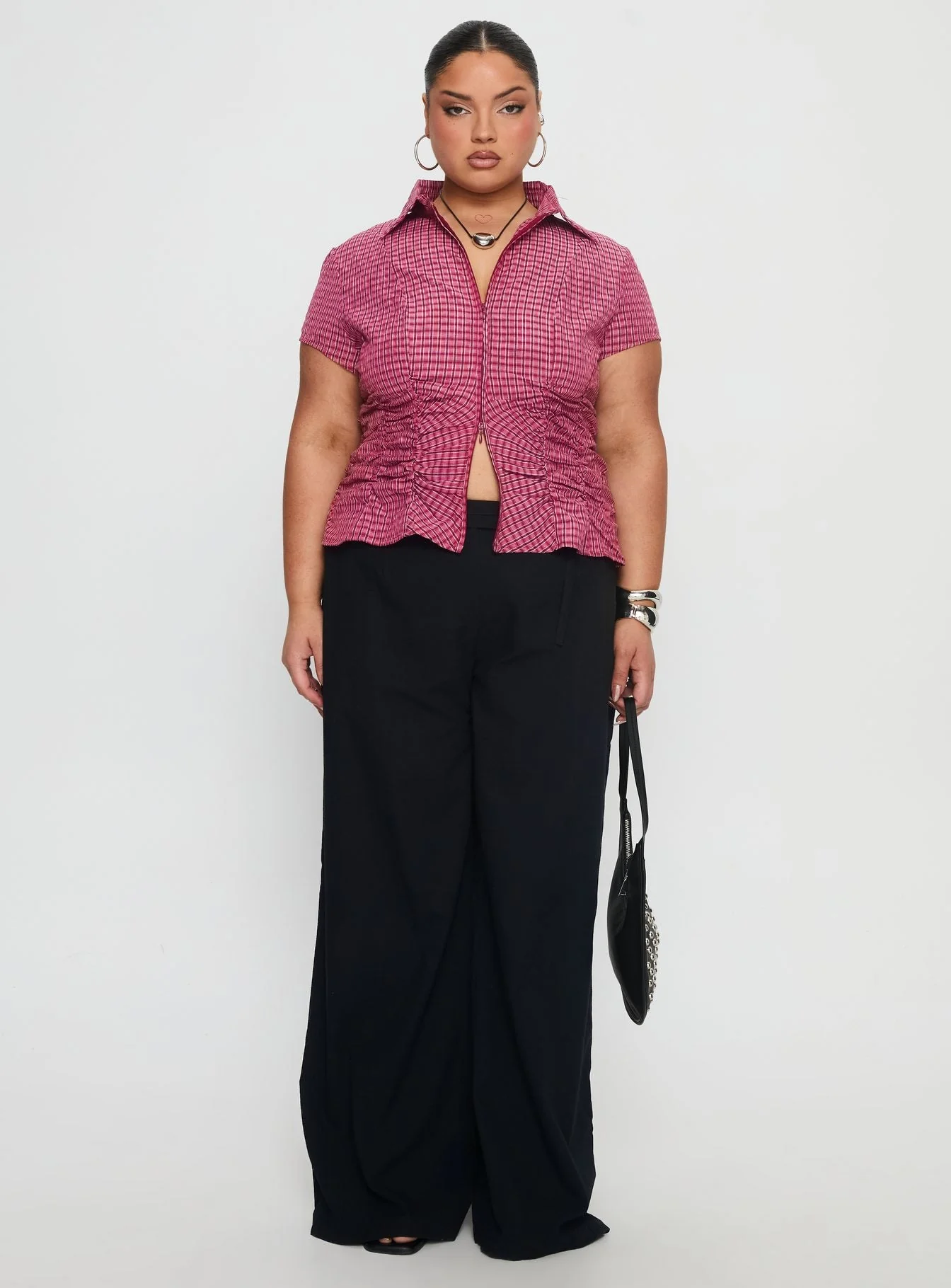 Meryn Ruched Top Red Check Curve - Image 7